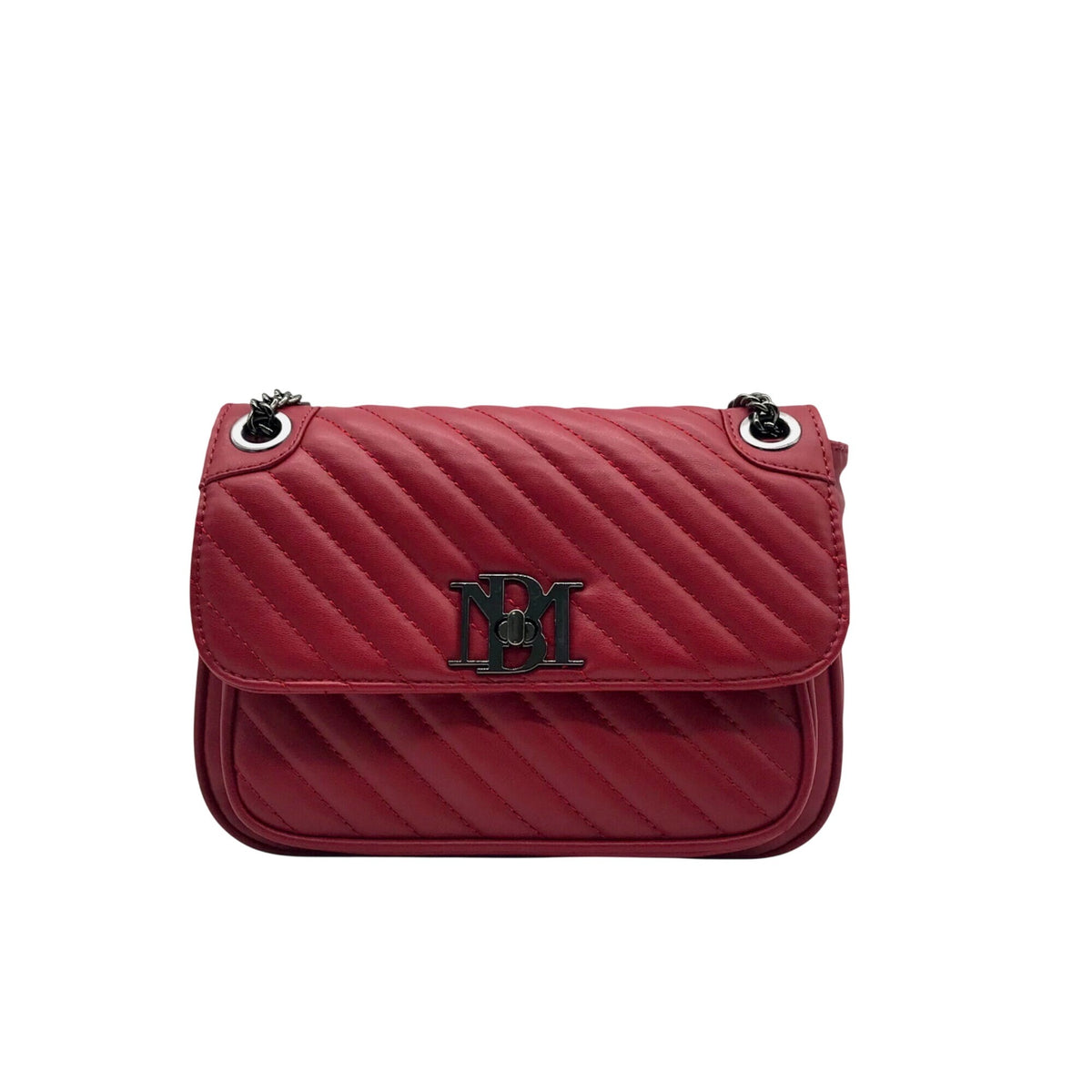 Badgley Mischka Deep Red Chevron-Quilted Faux Leather Shoulder Bag