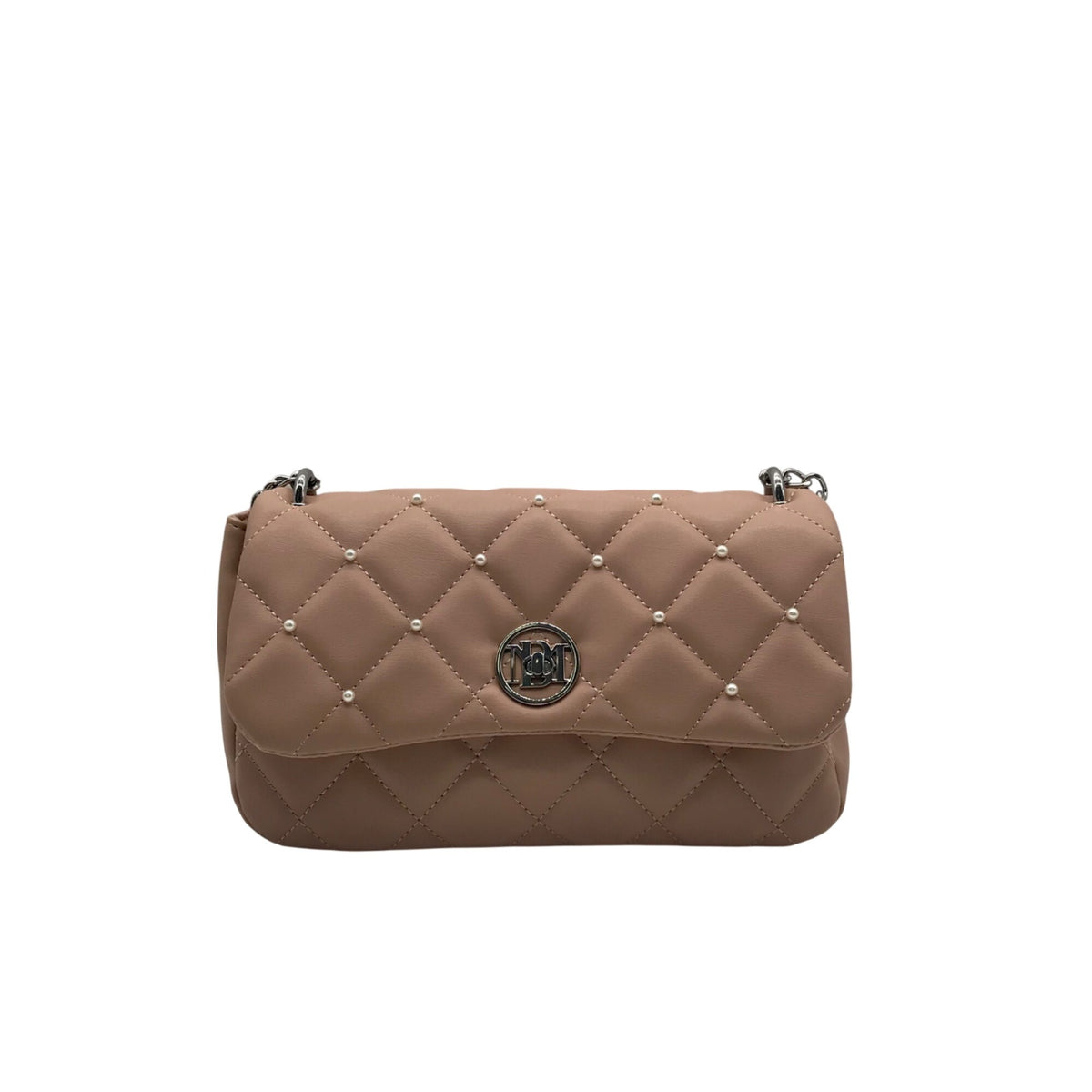 Badgley Mischka Nude Pink Quilted Faux Leather Crossbody Bag