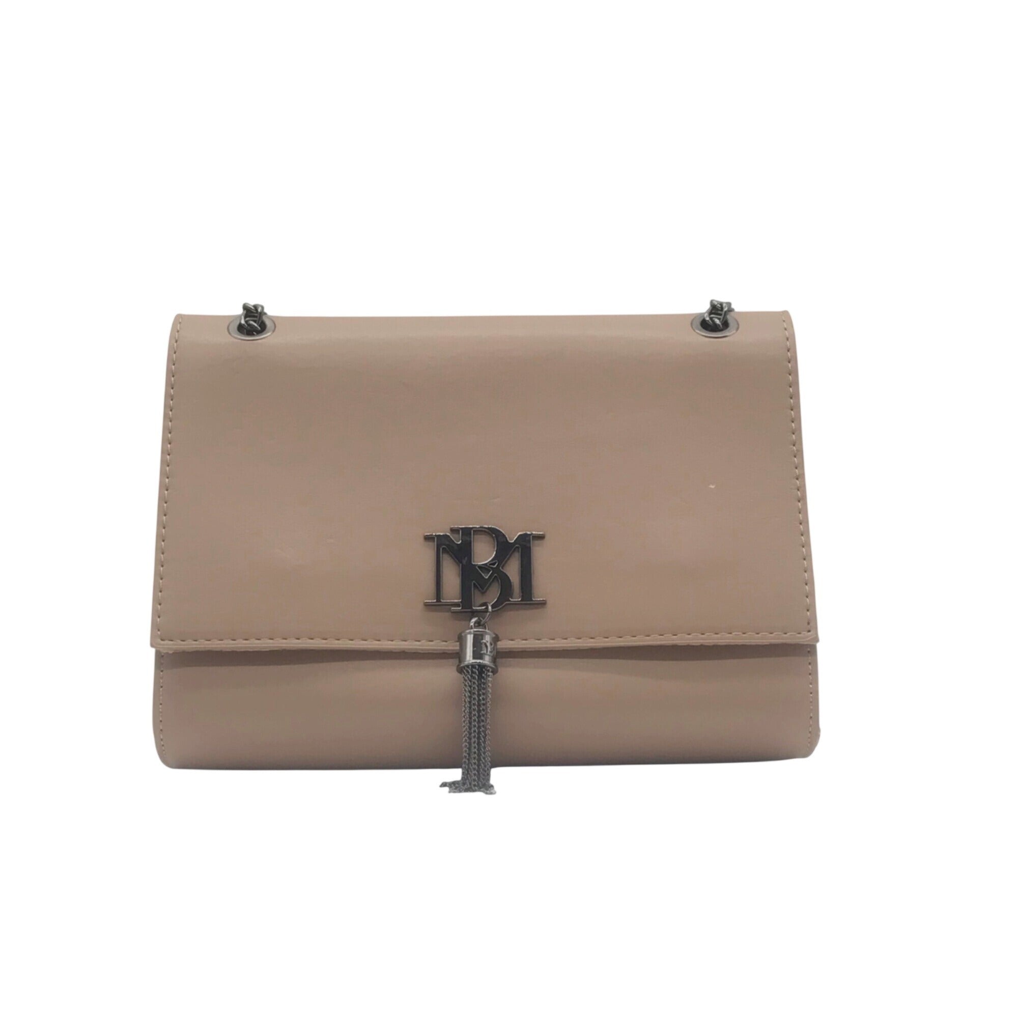 Badgley Mischka Taupe Vegan Leather Metal Tassel Crossbody