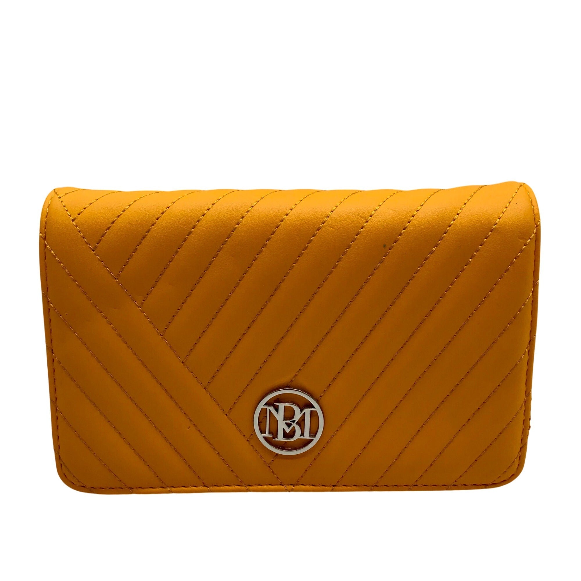 Badgley Mischka Yellow Quilted Vegan Leather Crossbody Bag 