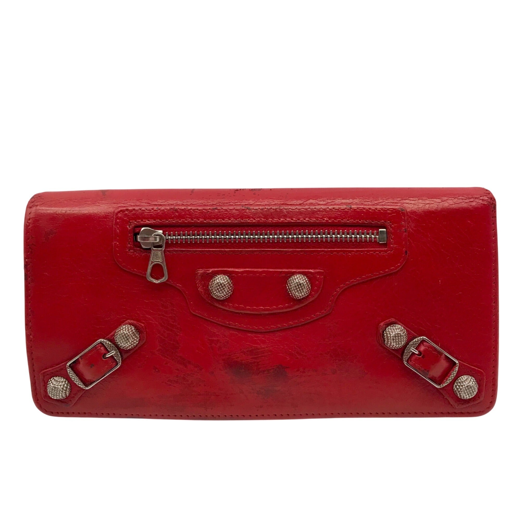 Balenciaga Red Leather City Flap Continental Wallet 