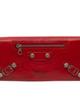 Balenciaga Red Leather City Flap Continental Wallet 