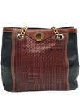 Bally Black And Brown Leather Vintage Woven Tote Bag