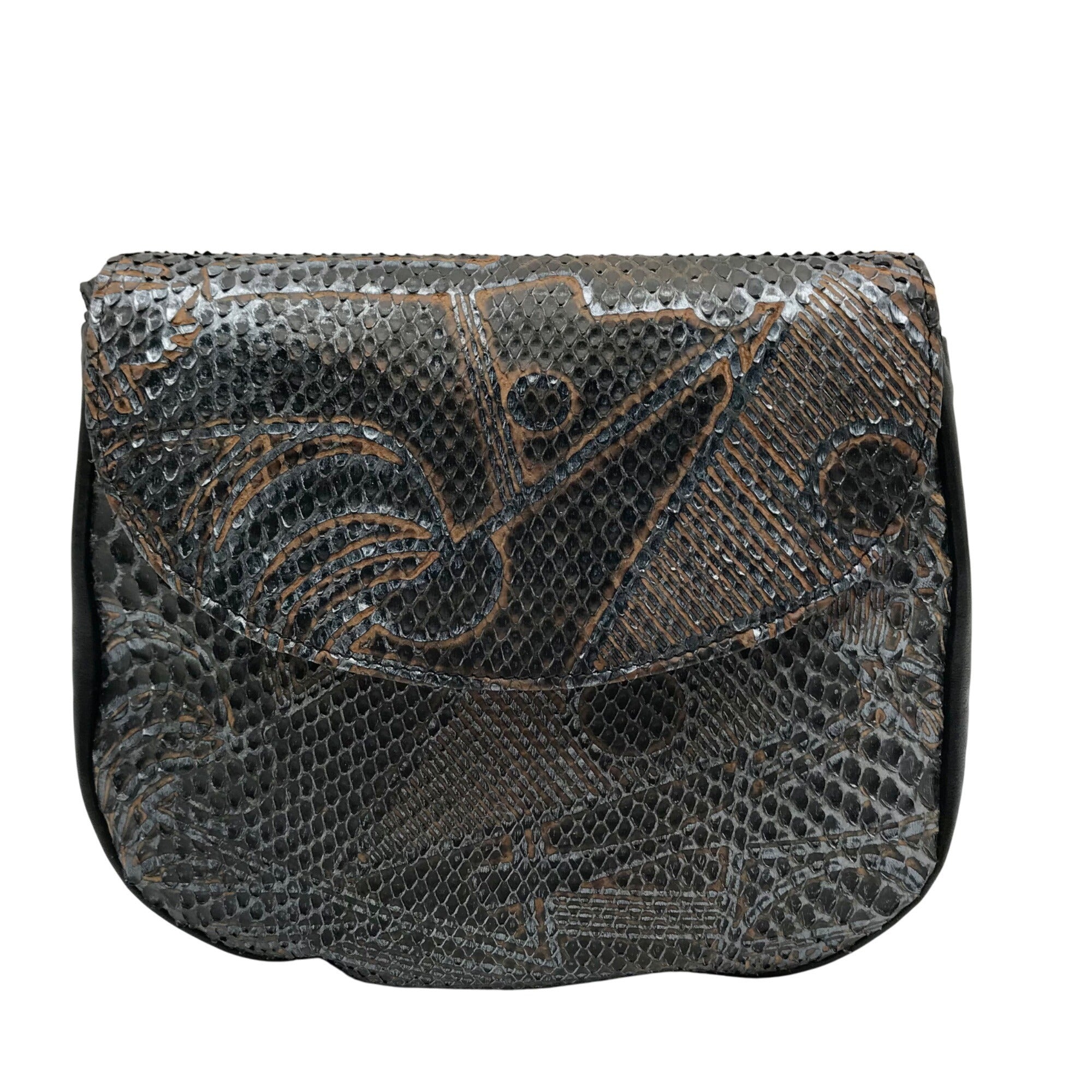 Bally Black Imitation Snake Leather Vintage Crossbody Bag