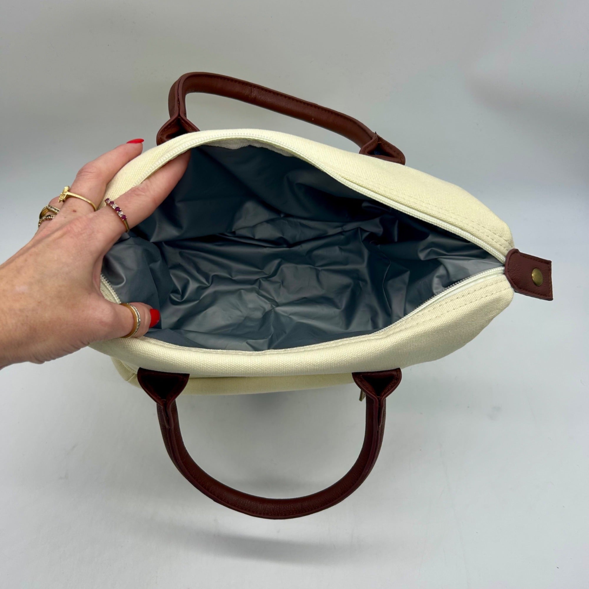 Mickie Beige Fabric Lunch Tote Bag