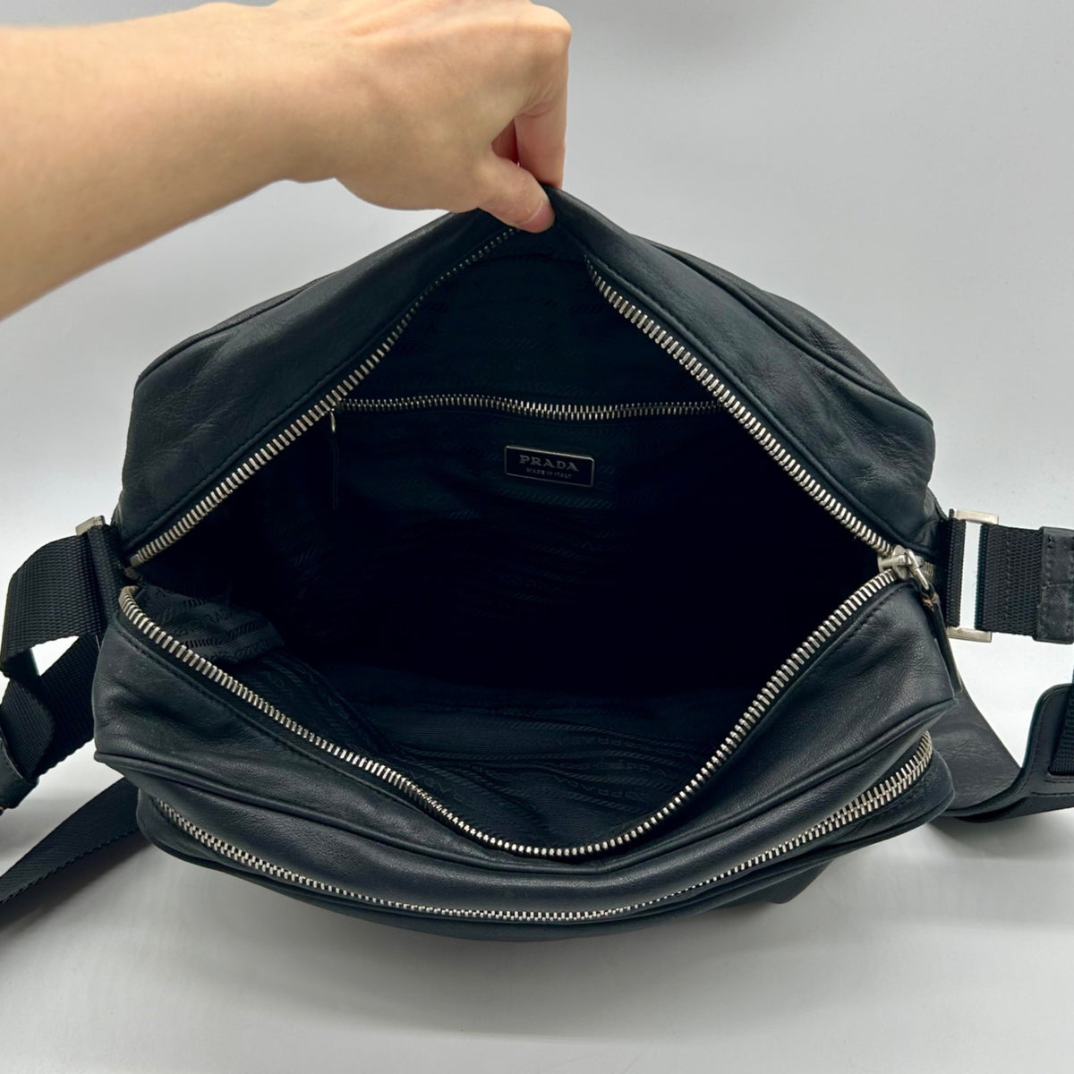 Prada Vintage Black Soft-Leather Multi-Pocket Shoulder Bag