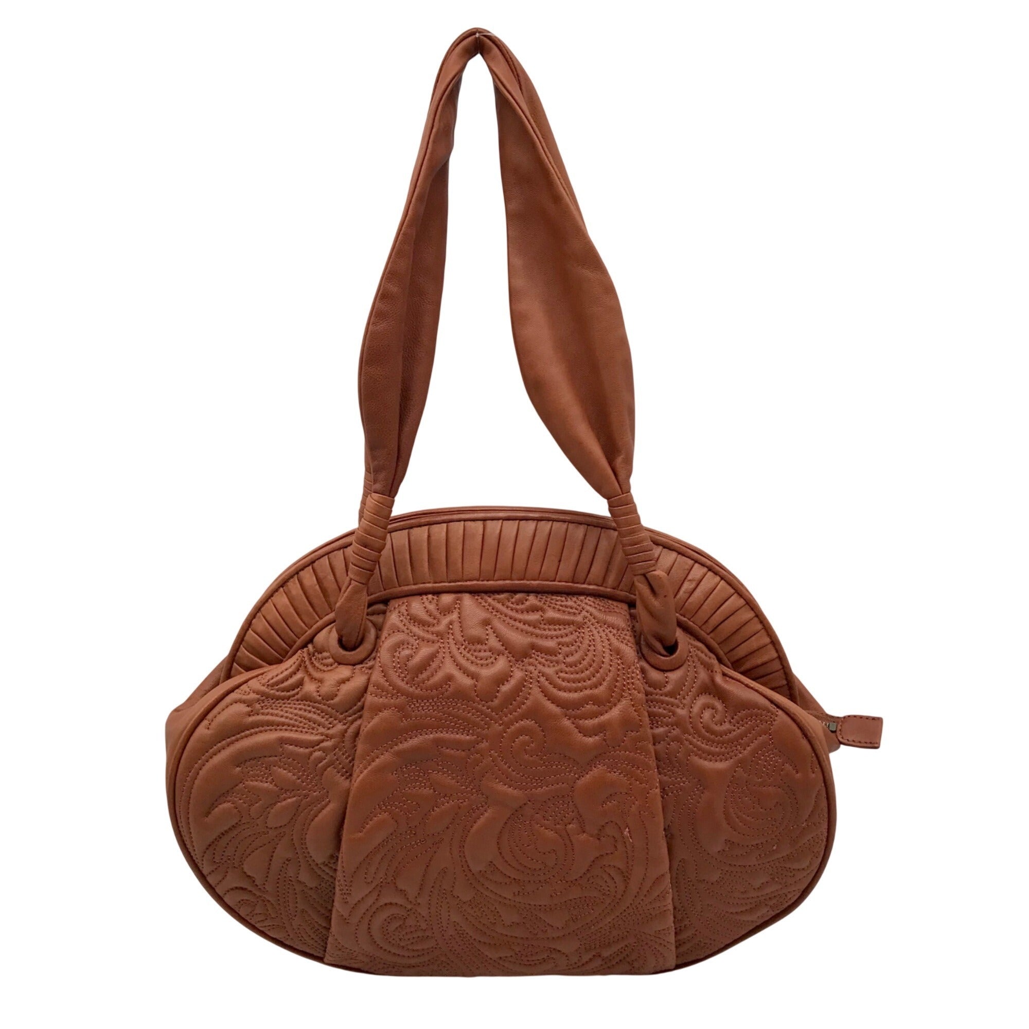 Bebgmaxazria Brown Decorative Embossed Faux Leather Shoulder Bag 