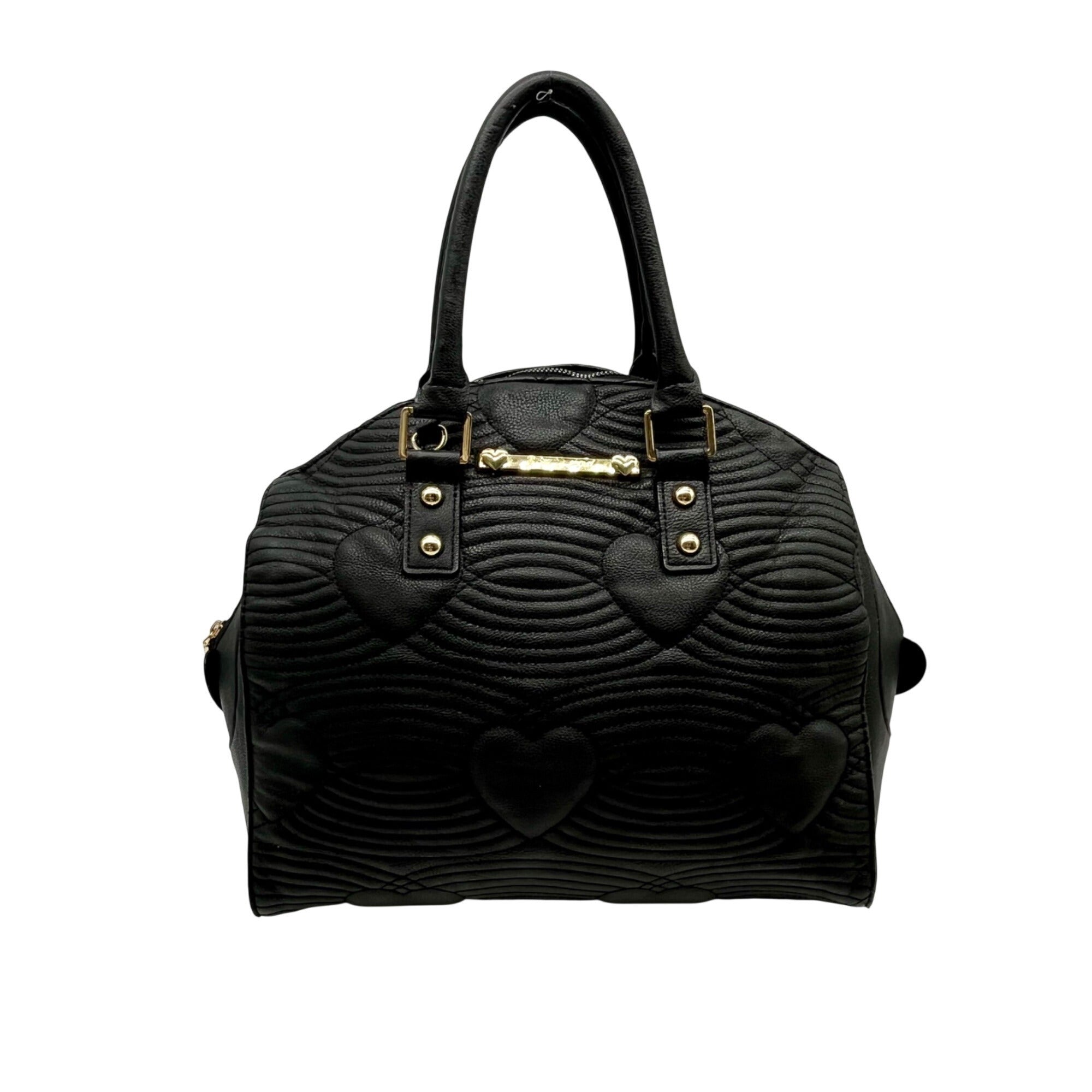 Betsey Johnson Black Quilted FauxLeather Bowler Bag