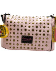 Betsey Johnson Pink And Black Canvas Baby Simply Studs Messenger Crossbody