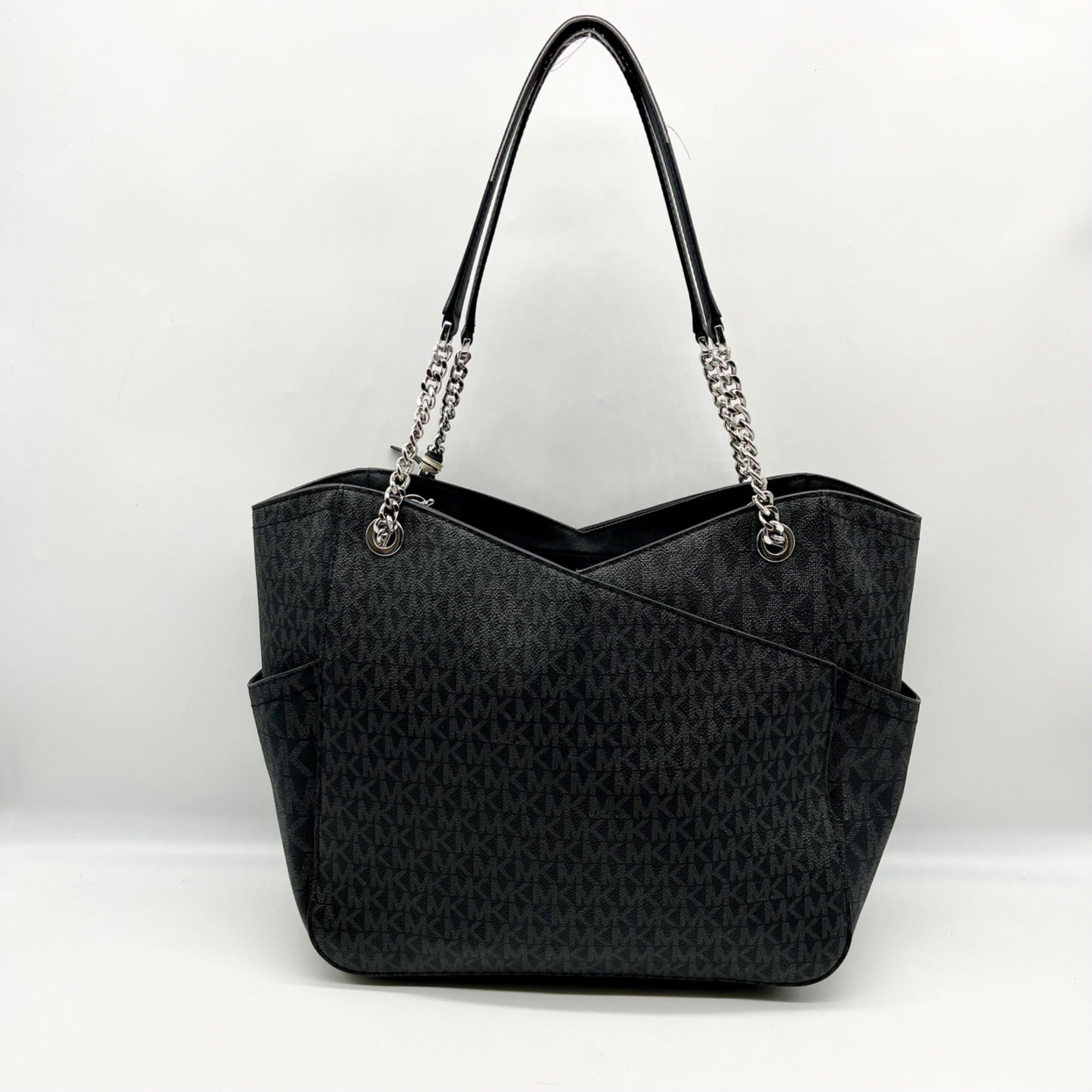 Michael Kors Black Monogram Canvas Jet Set Logo Chain Shoulder Bag