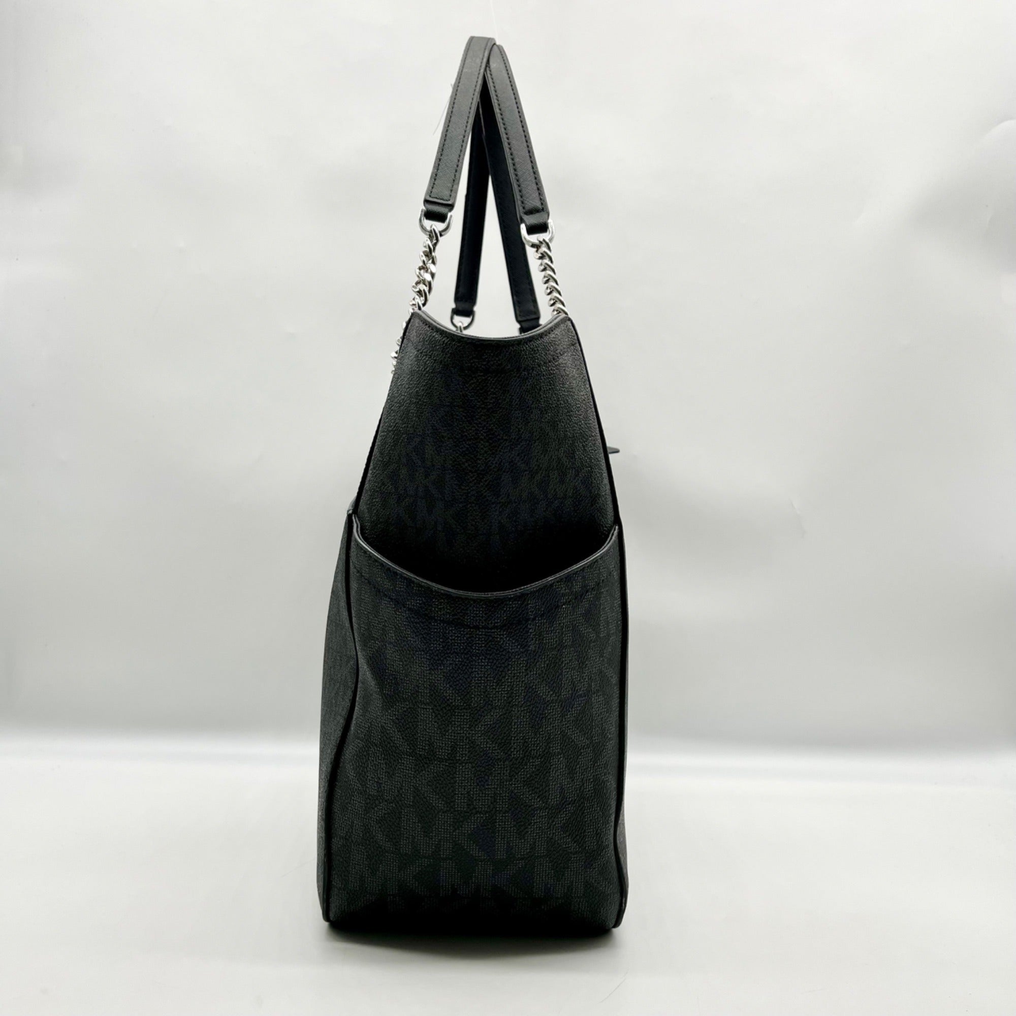 Michael Kors Black Monogram Canvas Jet Set Logo Chain Shoulder Bag