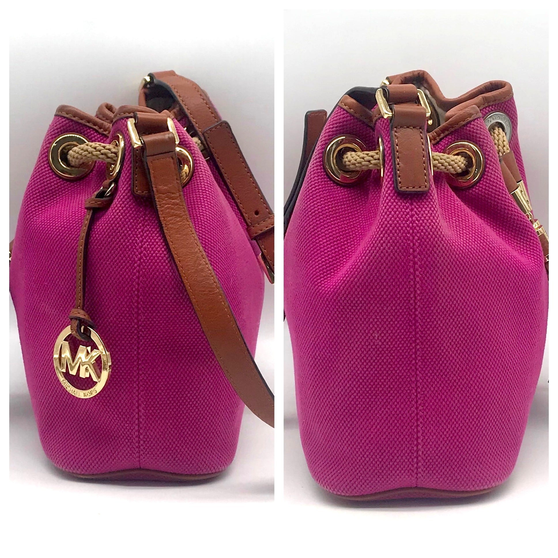 Michael Kors Fuchsia Canvas Marina Gathered Tote Bag