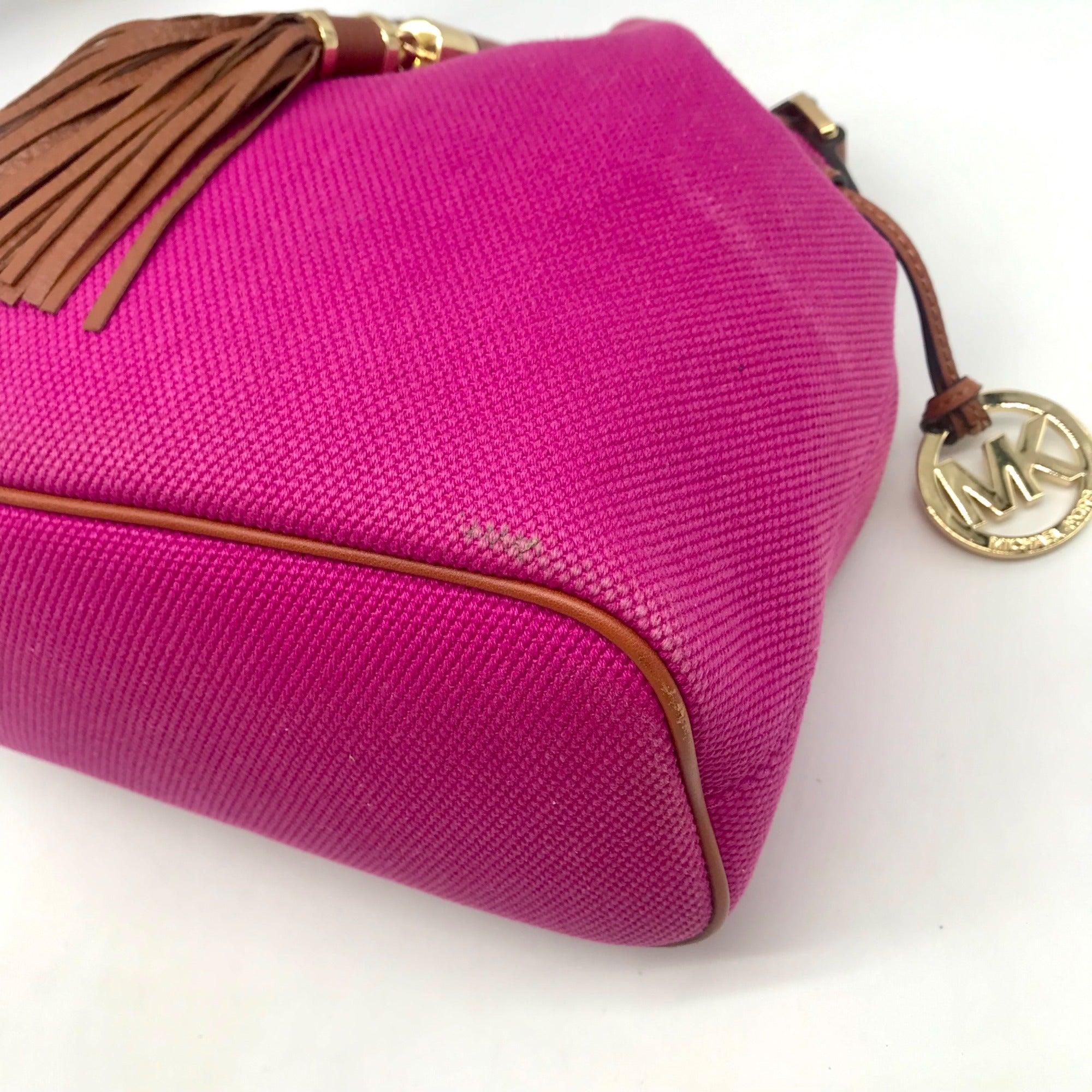 Michael Kors Fuchsia Canvas Marina Gathered Tote Bag