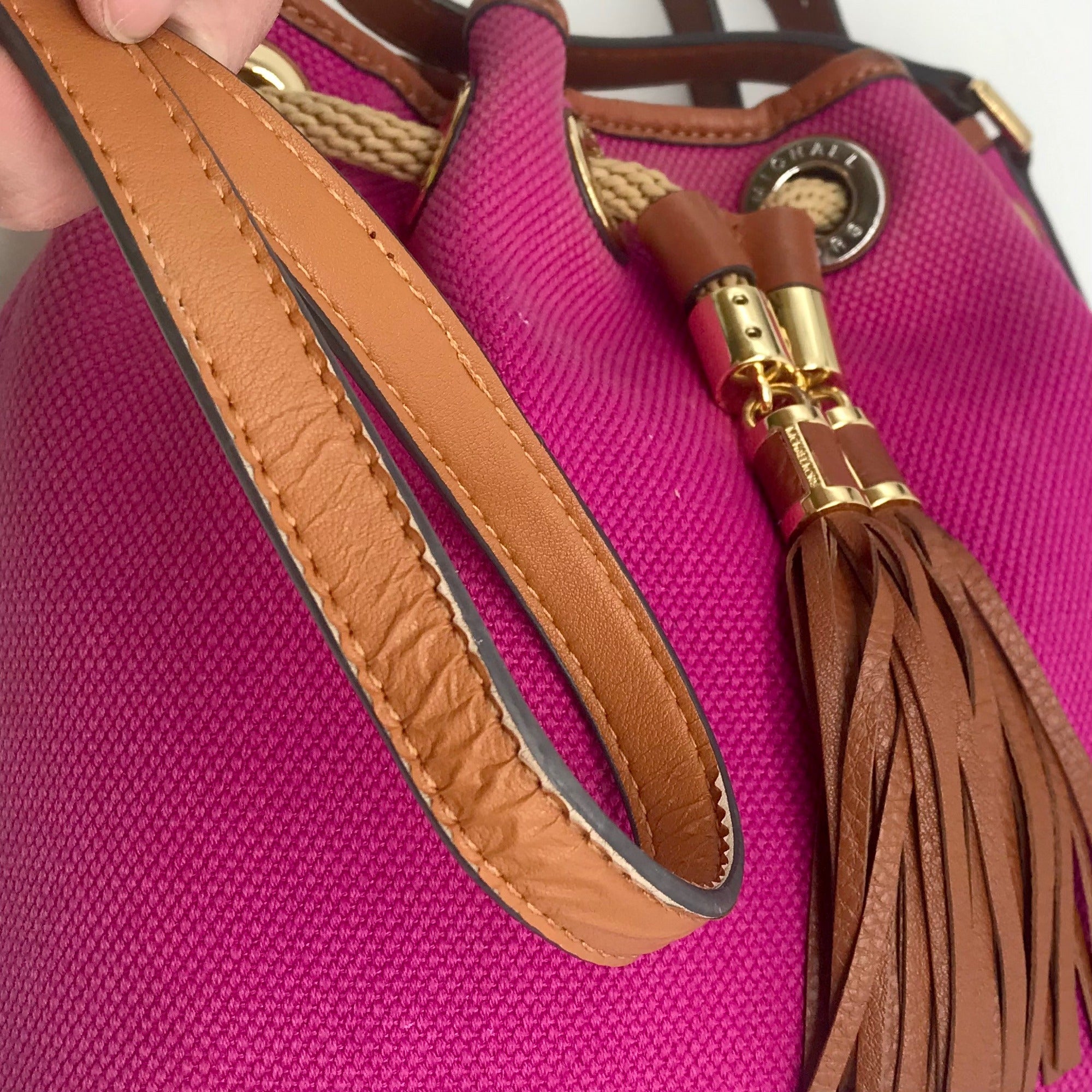 Michael Kors Fuchsia Canvas Marina Gathered Tote Bag