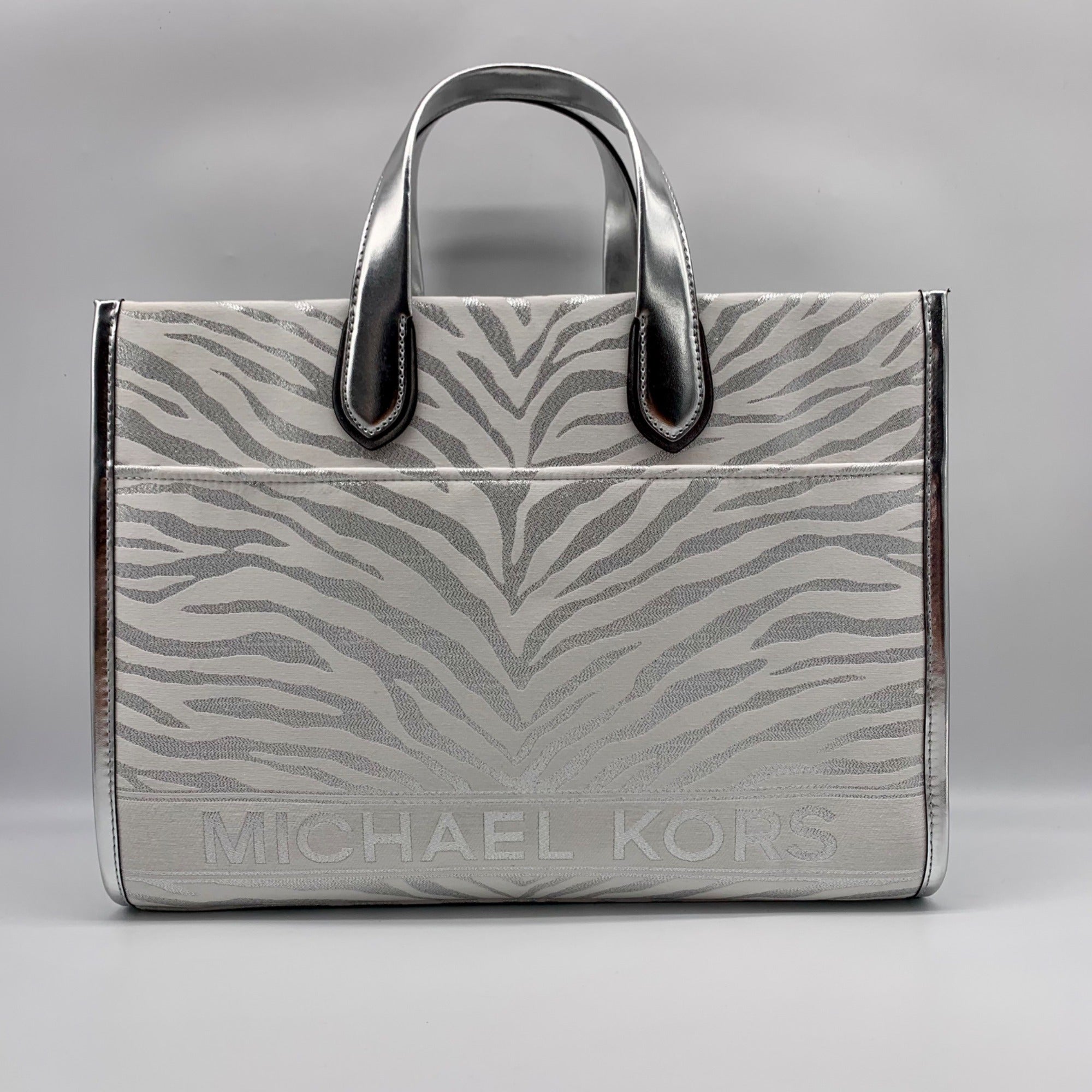 Michael Kors Gigi Silver Zebra Print Large Grab Tote