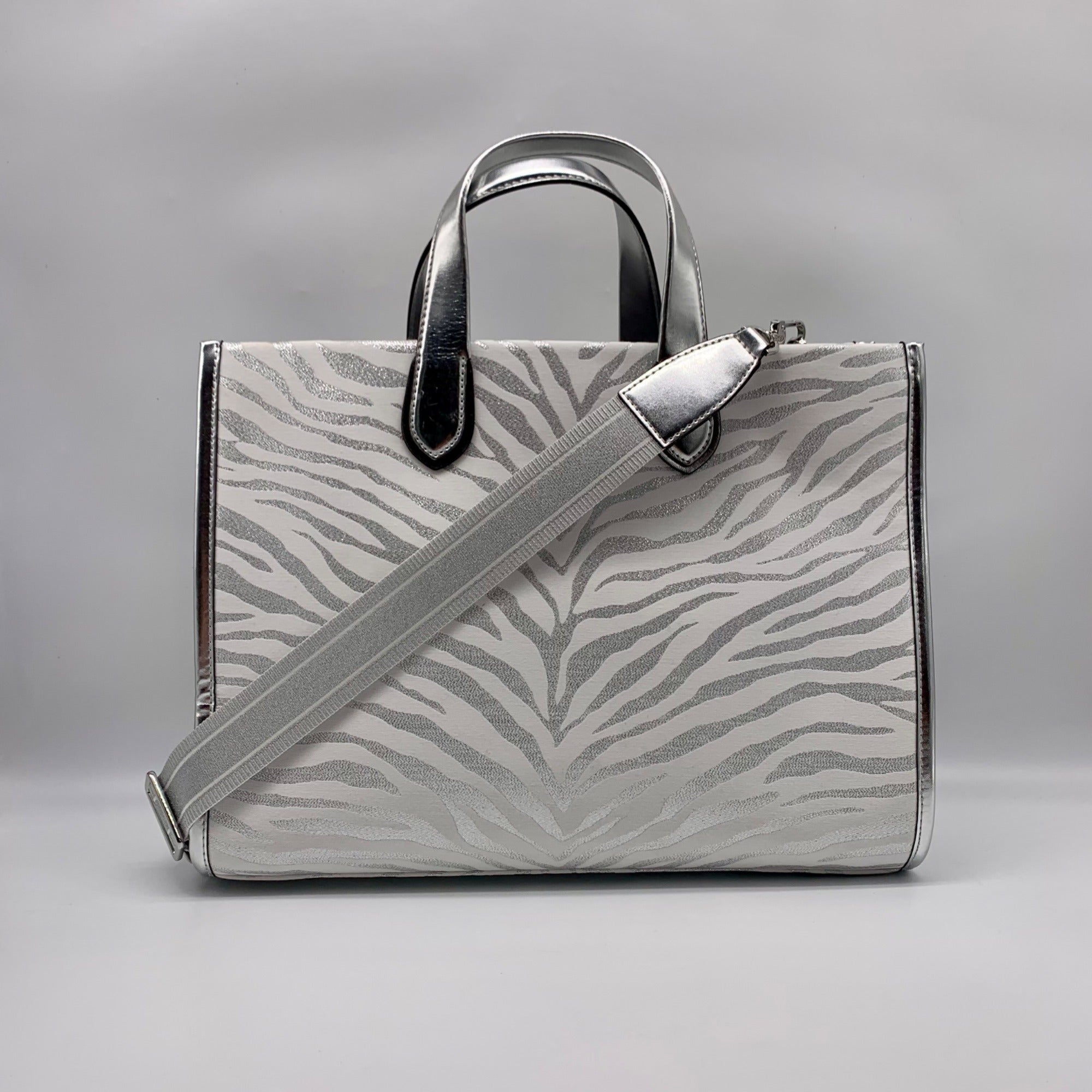 Michael Kors Gigi Silver Zebra Print Large Grab Tote