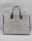 Michael Kors Gigi Silver Zebra Print Large Grab Tote