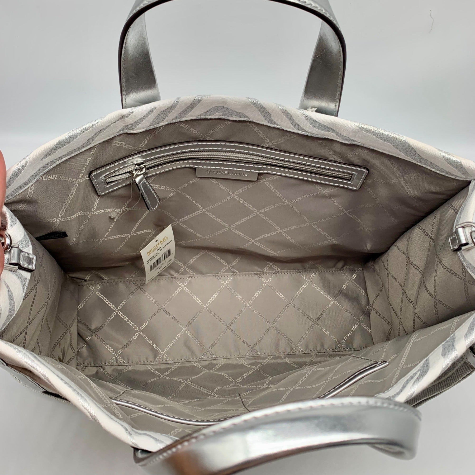 Michael Kors Gigi Silver Zebra Print Large Grab Tote