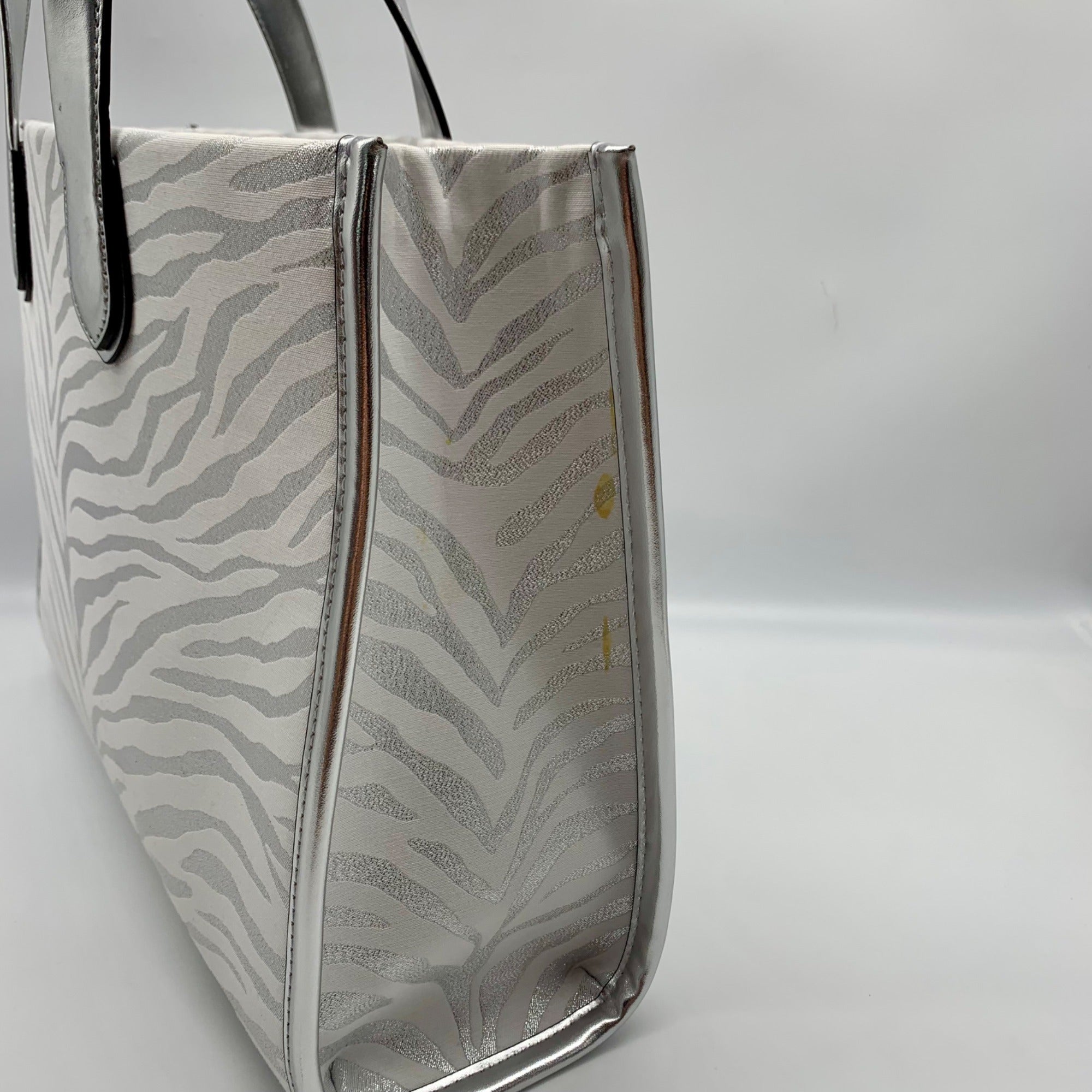 Michael Kors Gigi Silver Zebra Print Large Grab Tote