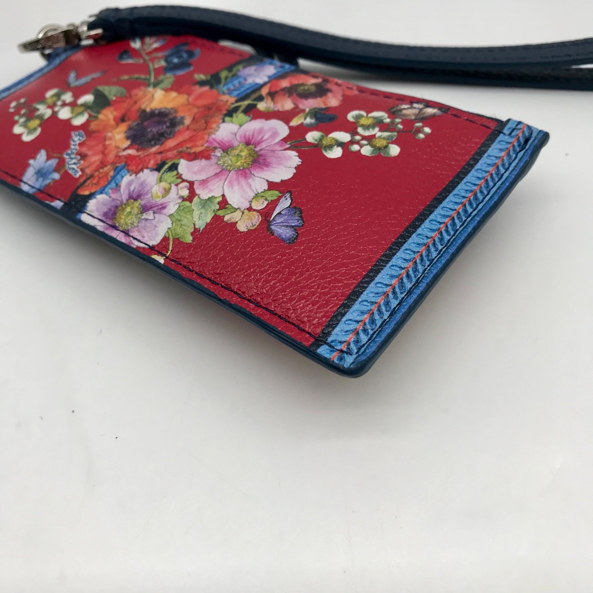 Brighton Red Pebbled Leather Blossom Hill Rouge Card Wristlet