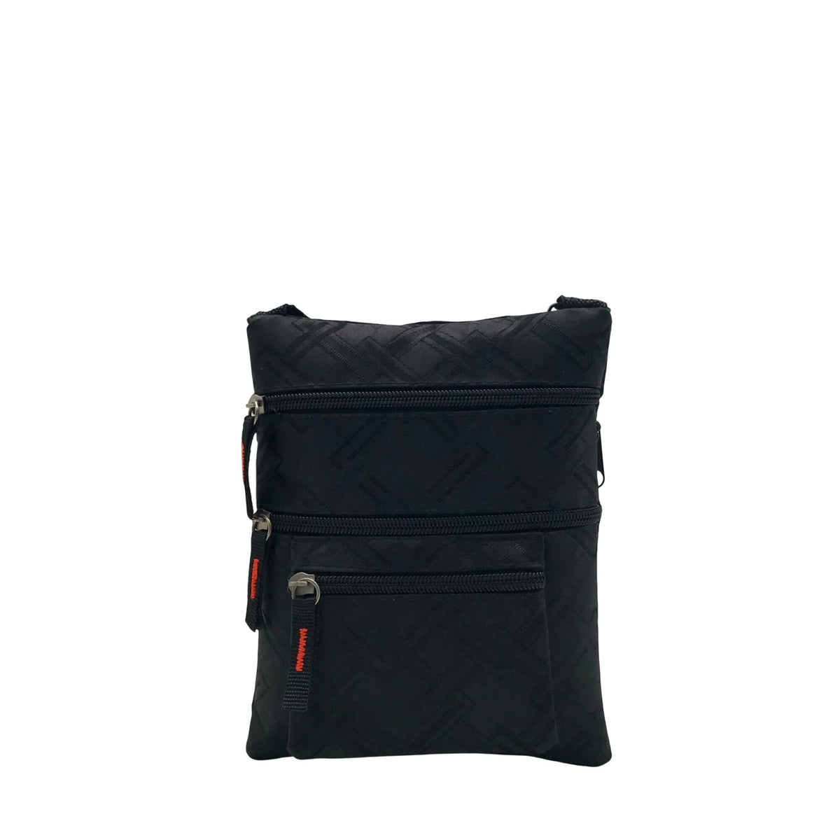 Black Nylon Patterned Multi-Pocket Crossbody Bag
