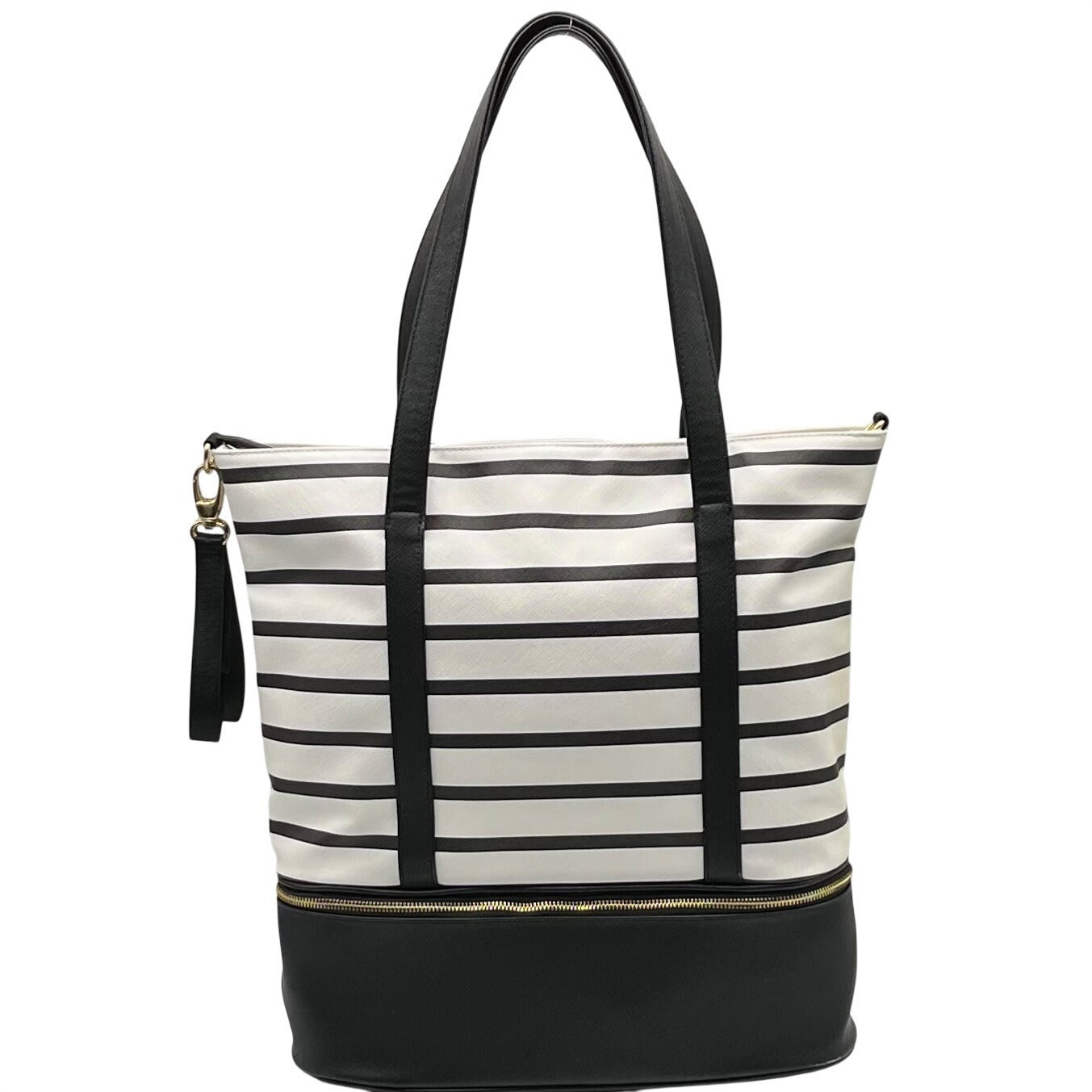 Black &amp; White Striped Faux Leather Tote Bag