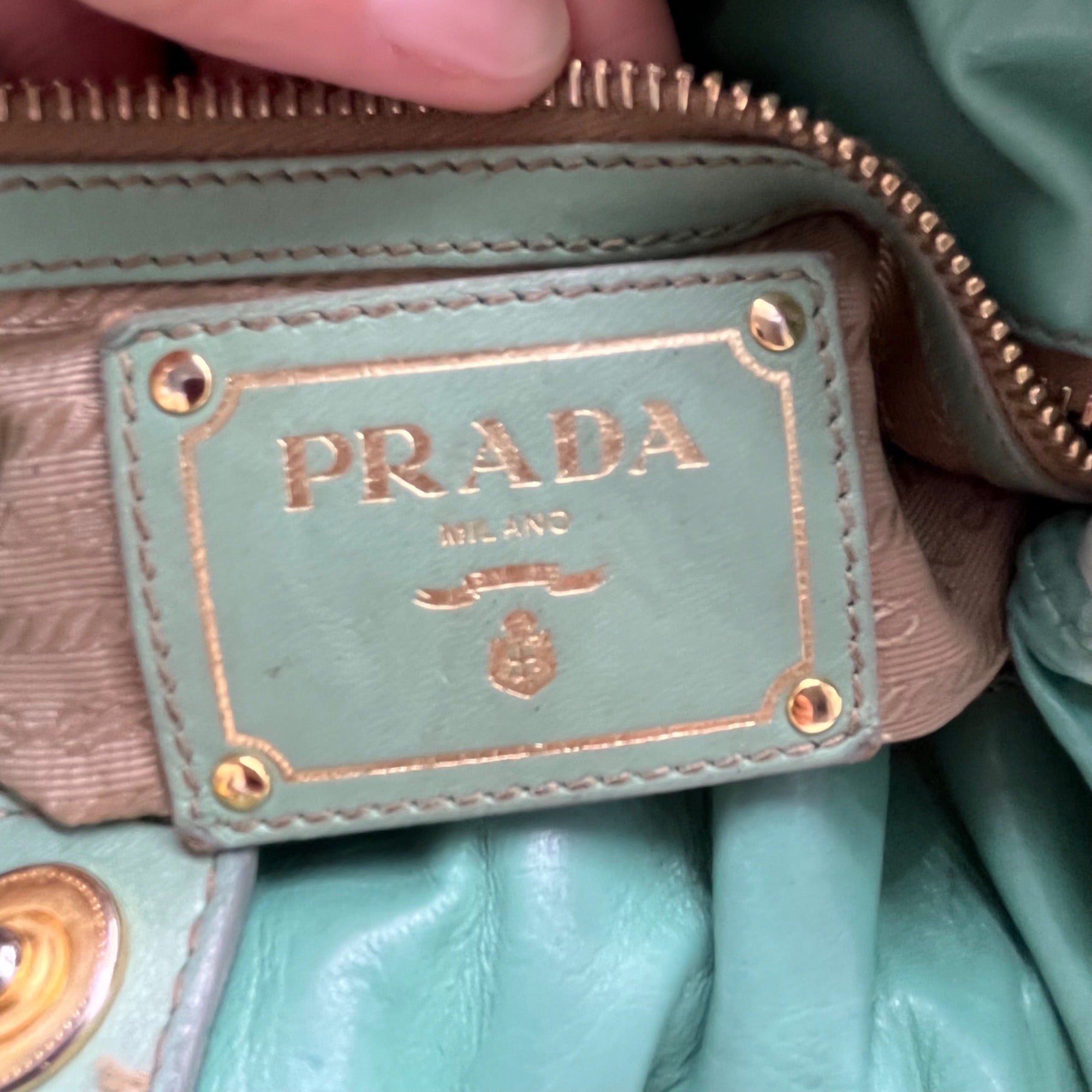 Prada Green Leather Shoulder Bag