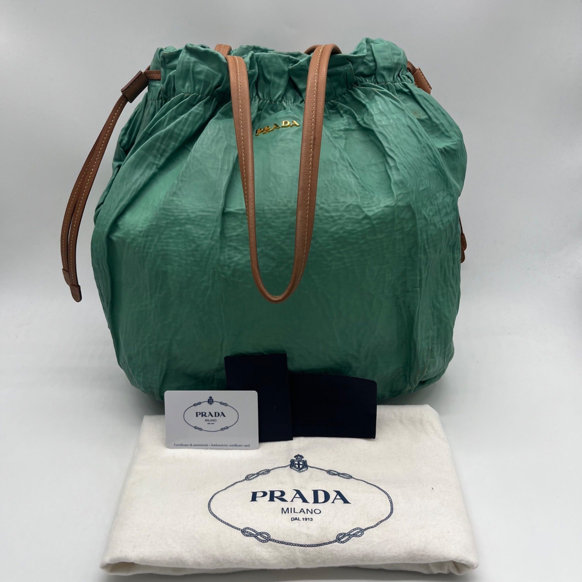 Prada Green Leather Shoulder Bag
