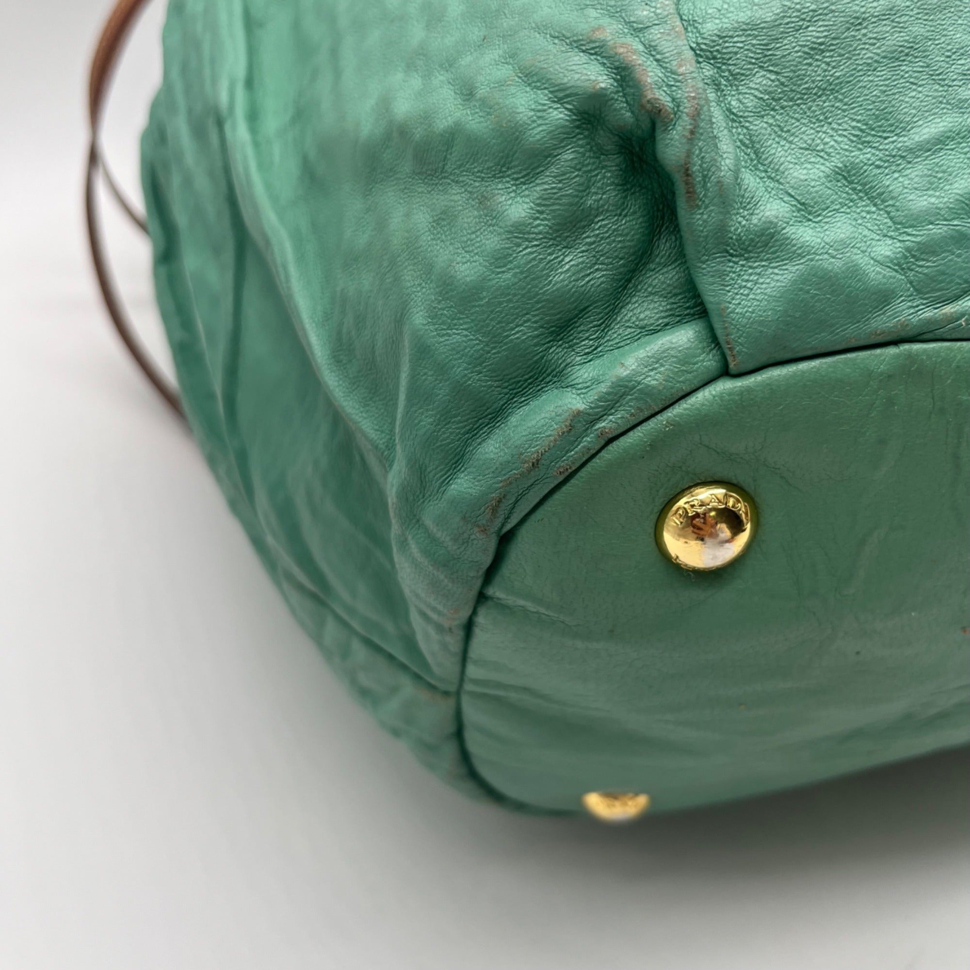 Prada Green Leather Shoulder Bag