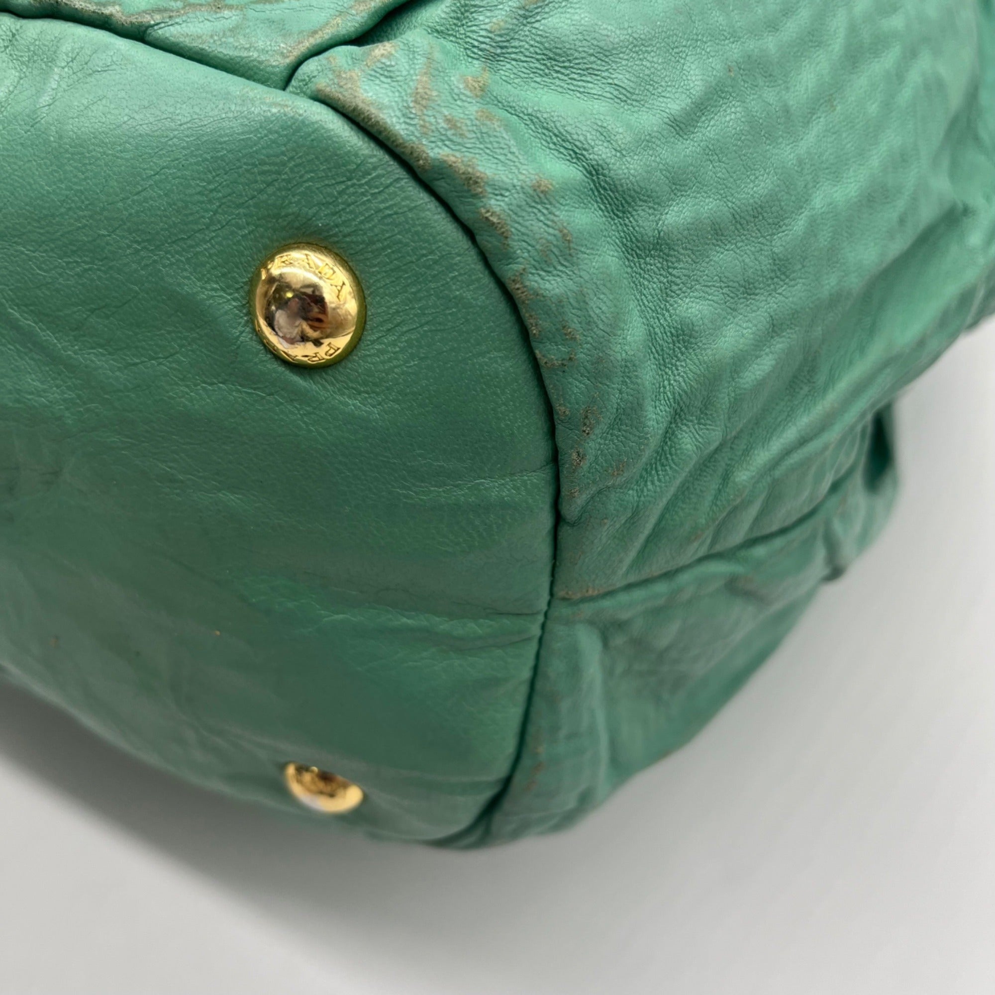 Prada Green Leather Shoulder Bag