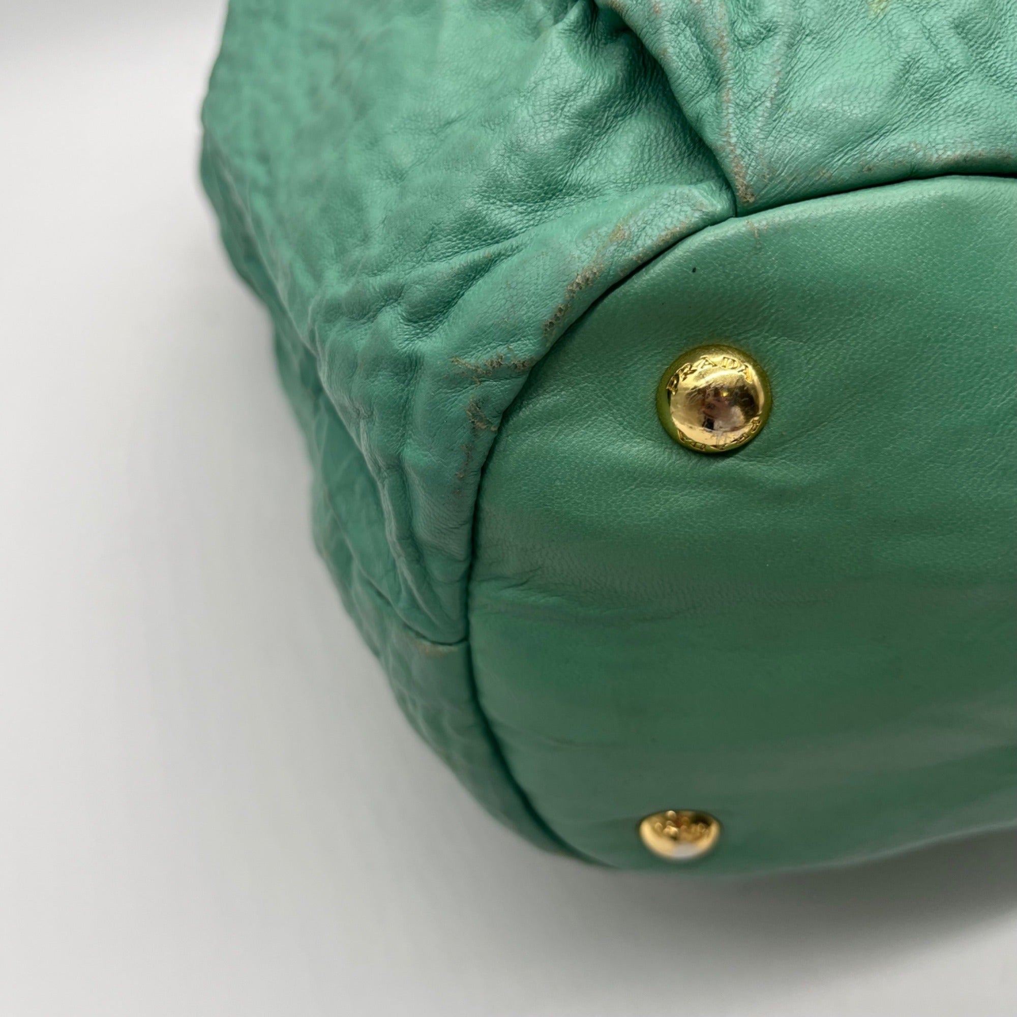 Prada Green Leather Shoulder Bag