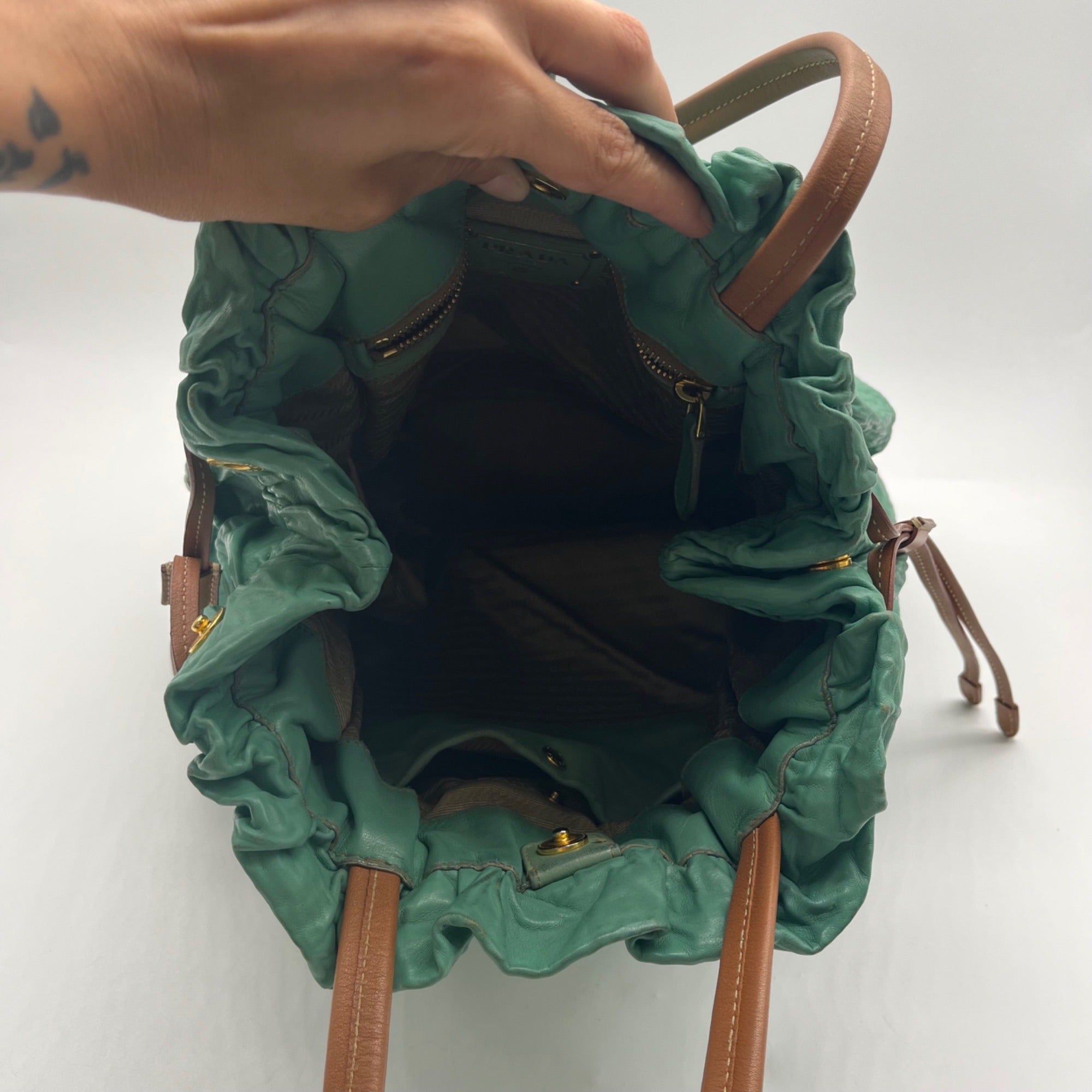 Prada Green Leather Shoulder Bag