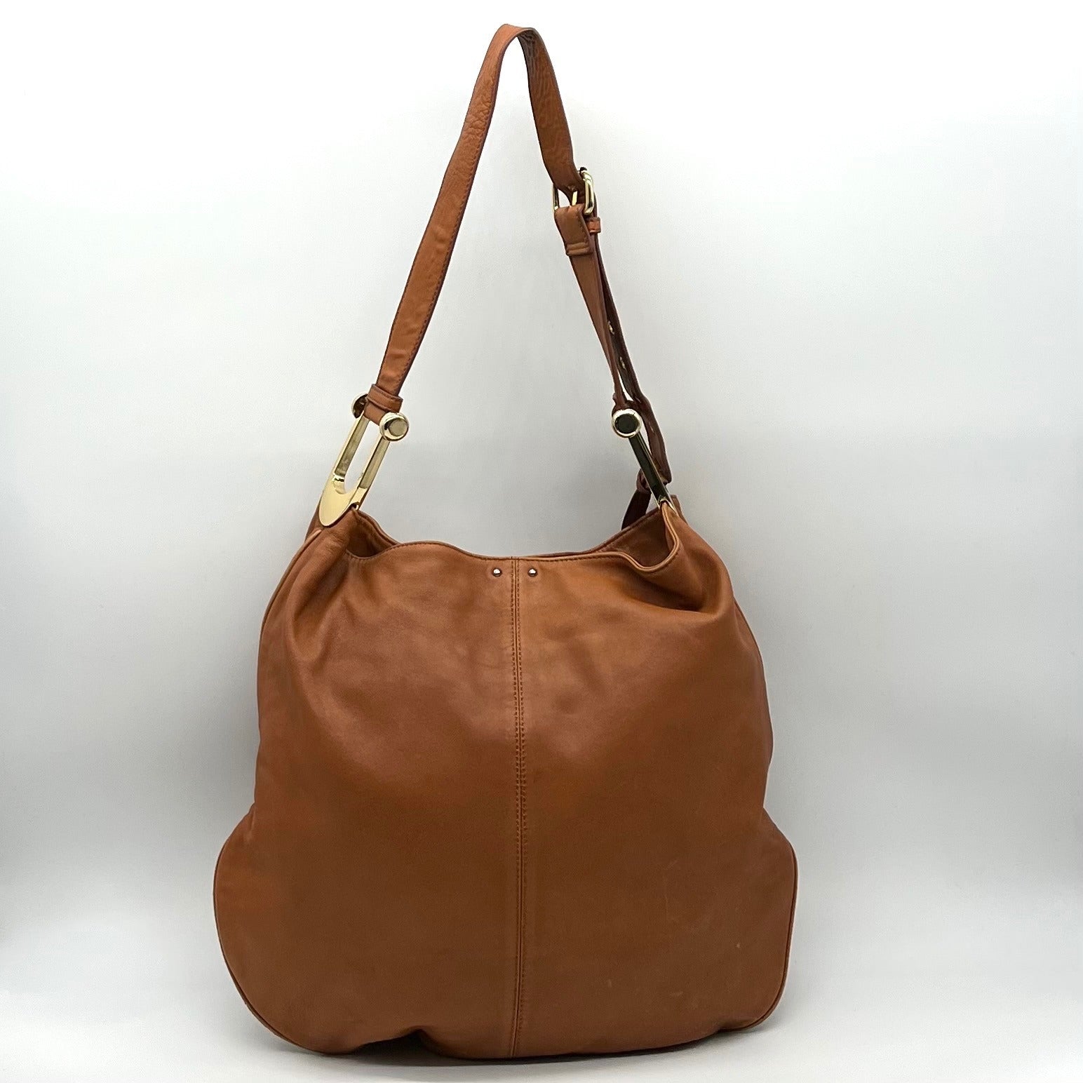 Badgley Mischka Acorn Brown Leather Hobo Bag
