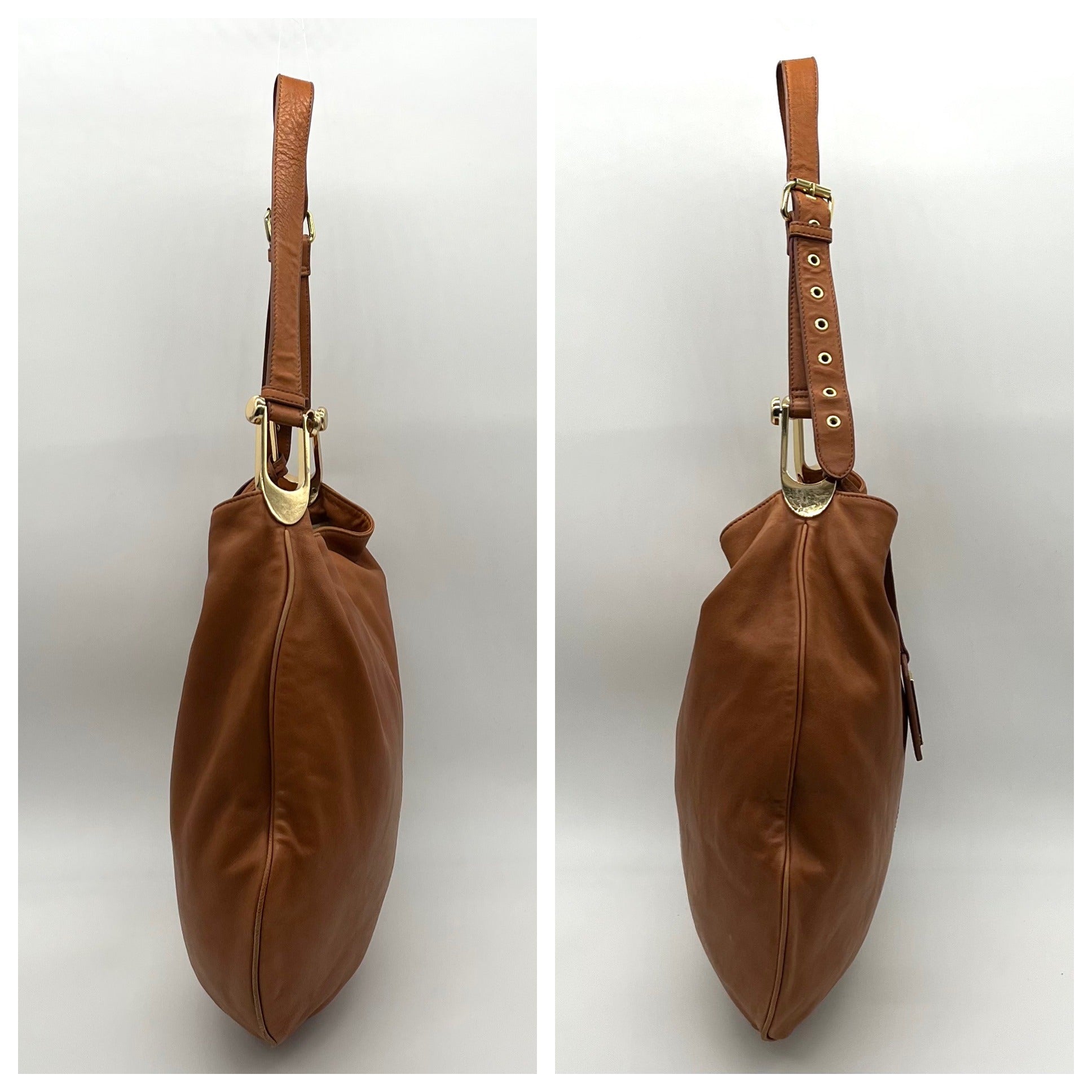 Badgley Mischka Acorn Brown Leather Hobo Bag
