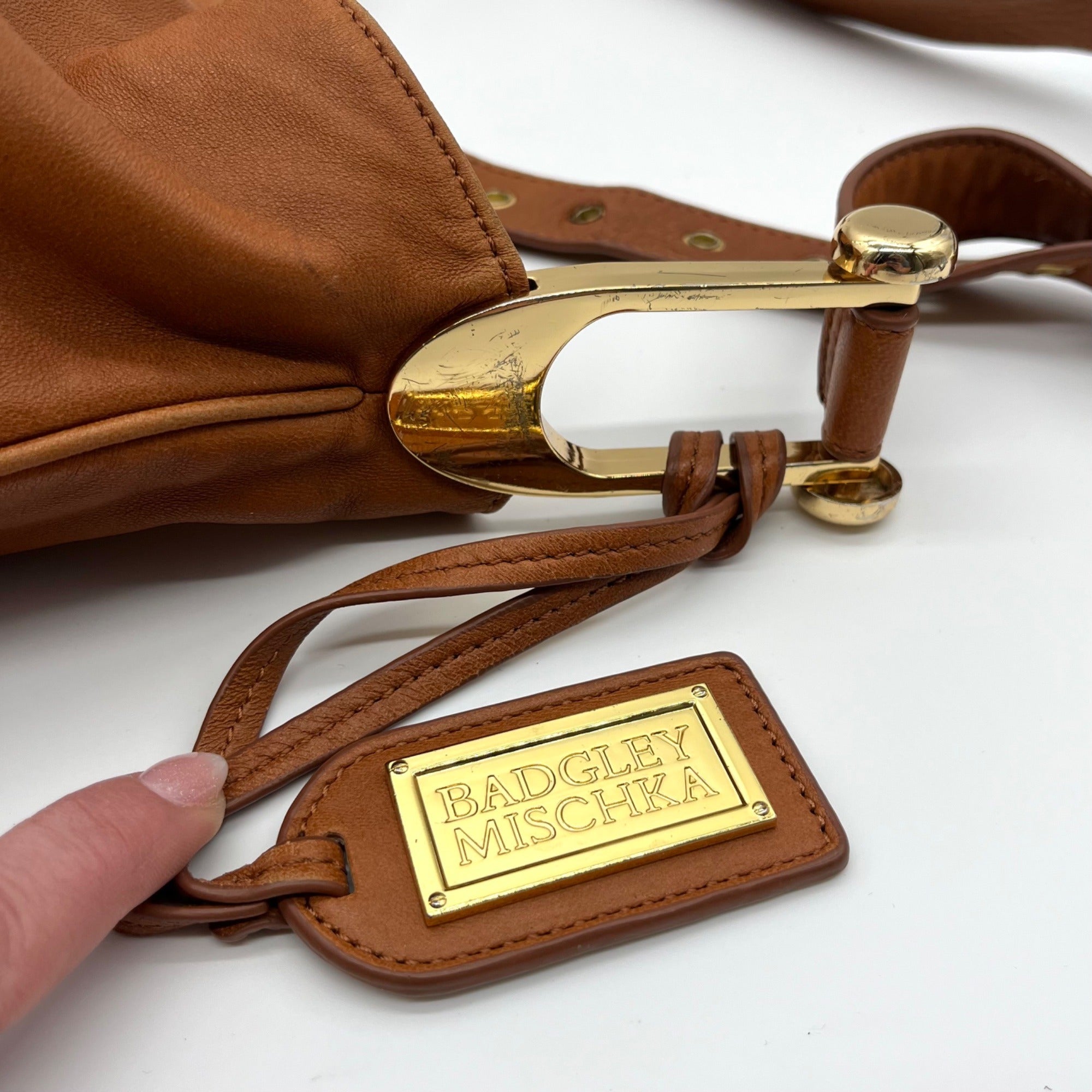 Badgley Mischka Acorn Brown Leather Hobo Bag