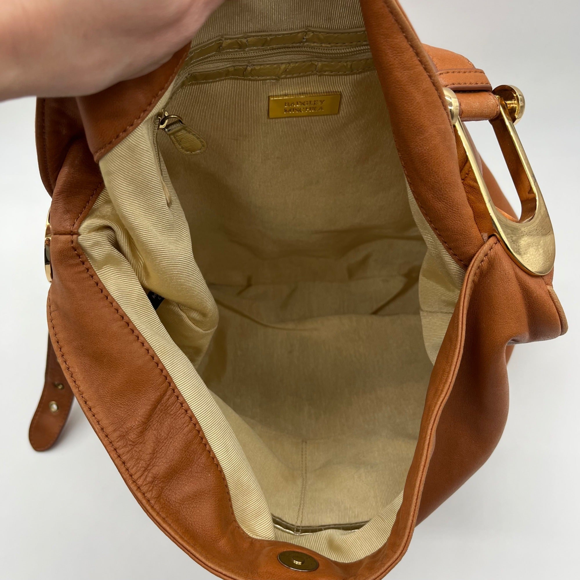 Badgley Mischka Acorn Brown Leather Hobo Bag