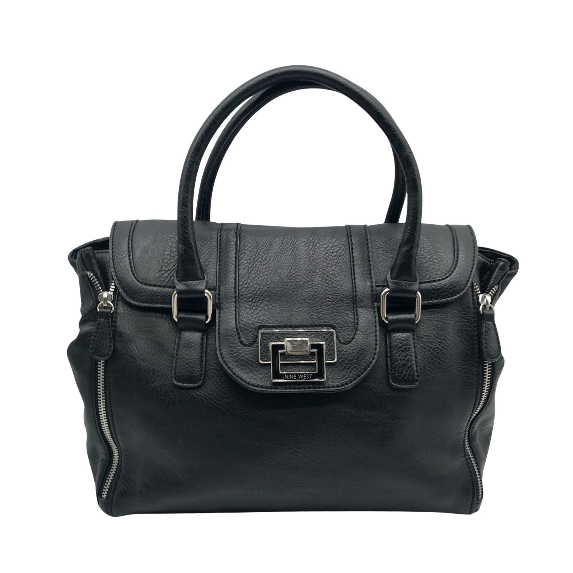 Nine West Black Pebbled Faux Leather Satchel Bag
