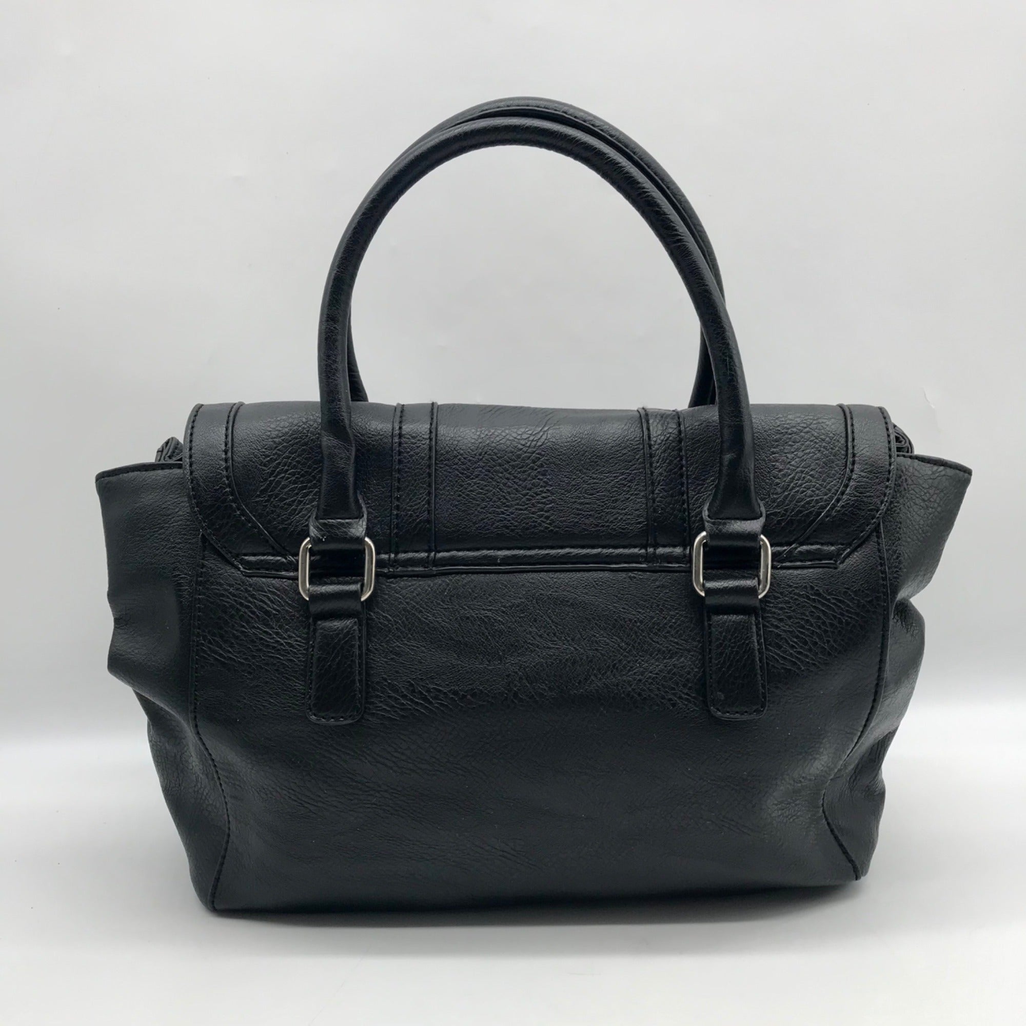 Nine West Black Pebbled Faux Leather Satchel Bag