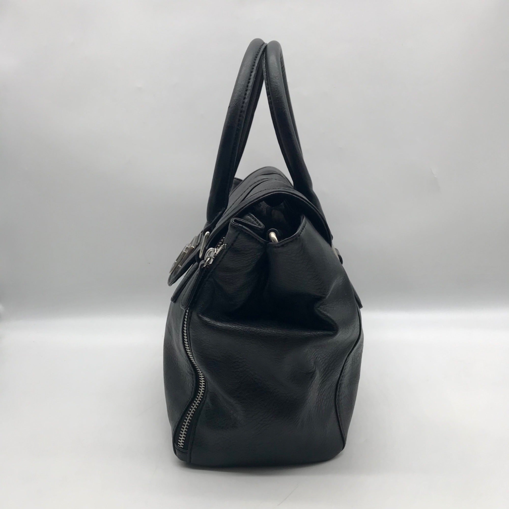 Nine West Black Pebbled Faux Leather Satchel Bag