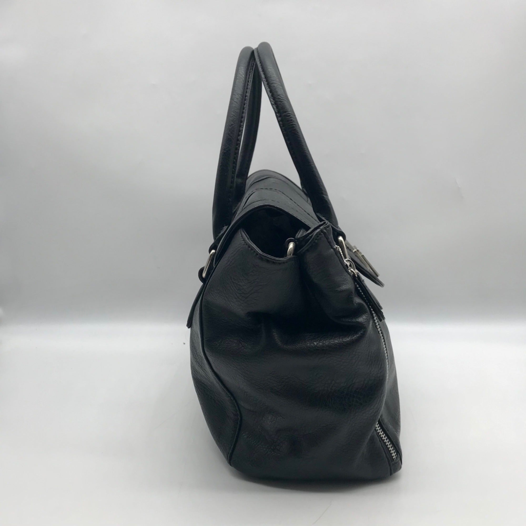 Nine West Black Pebbled Faux Leather Satchel Bag