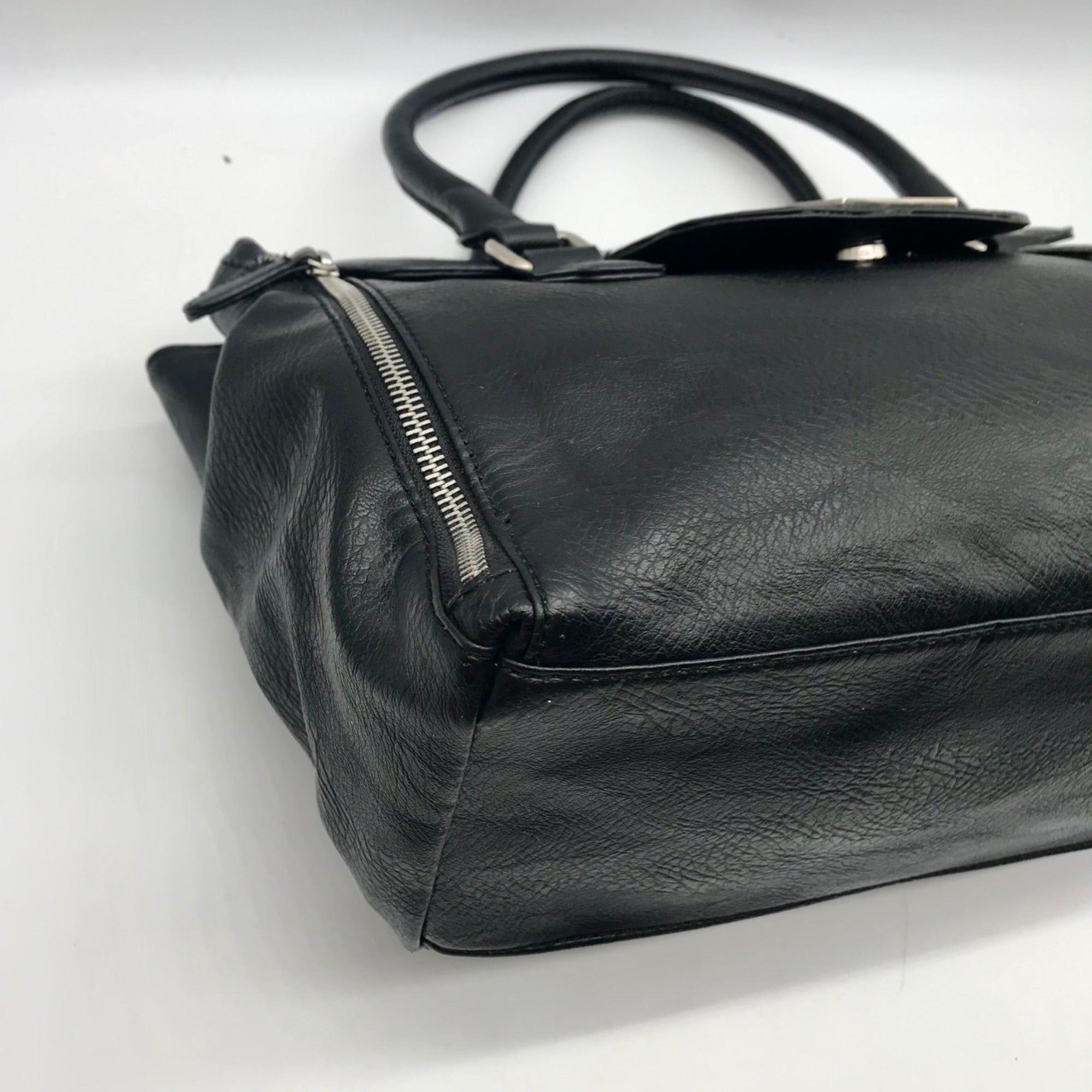 Nine West Black Pebbled Faux Leather Satchel Bag