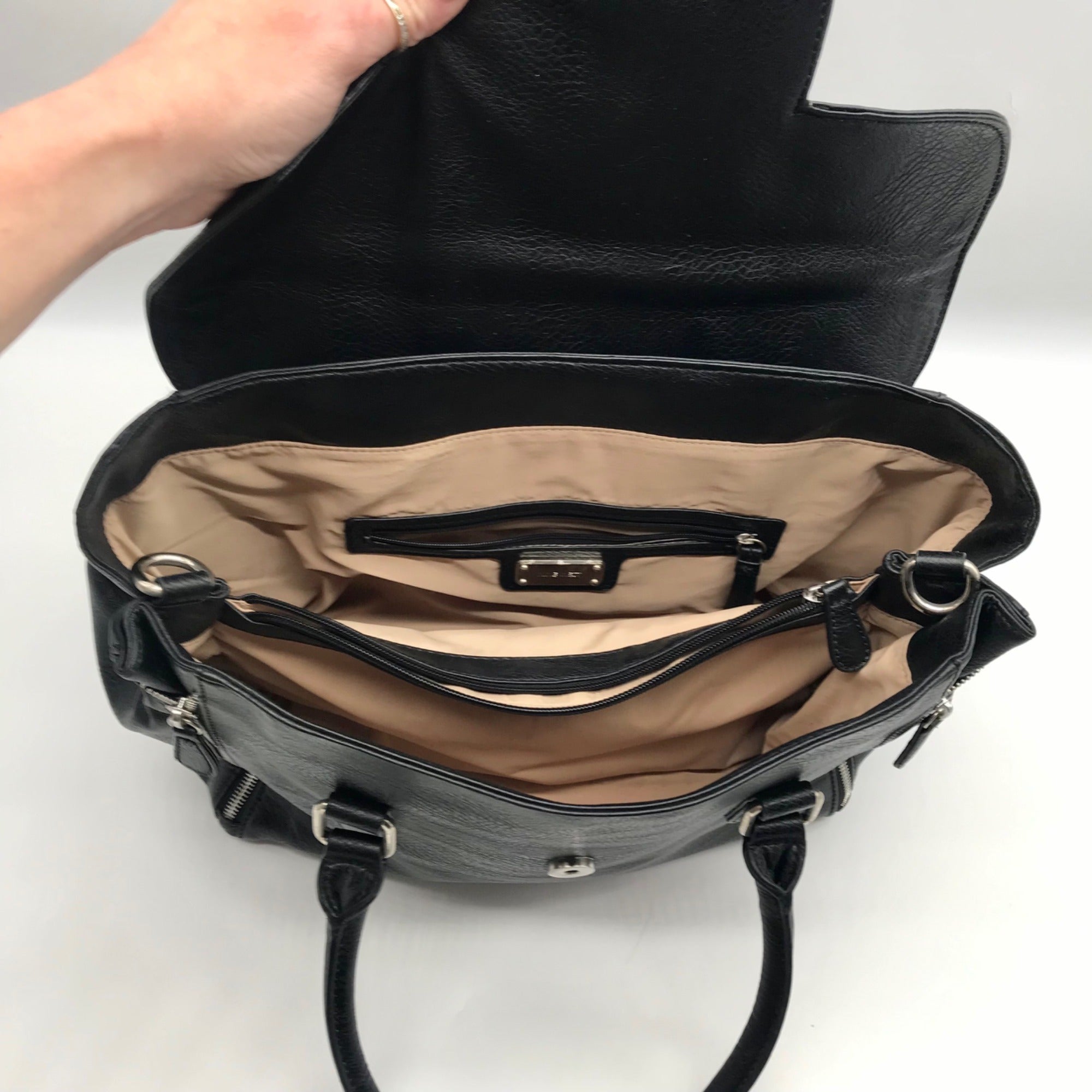 Nine West Black Pebbled Faux Leather Satchel Bag