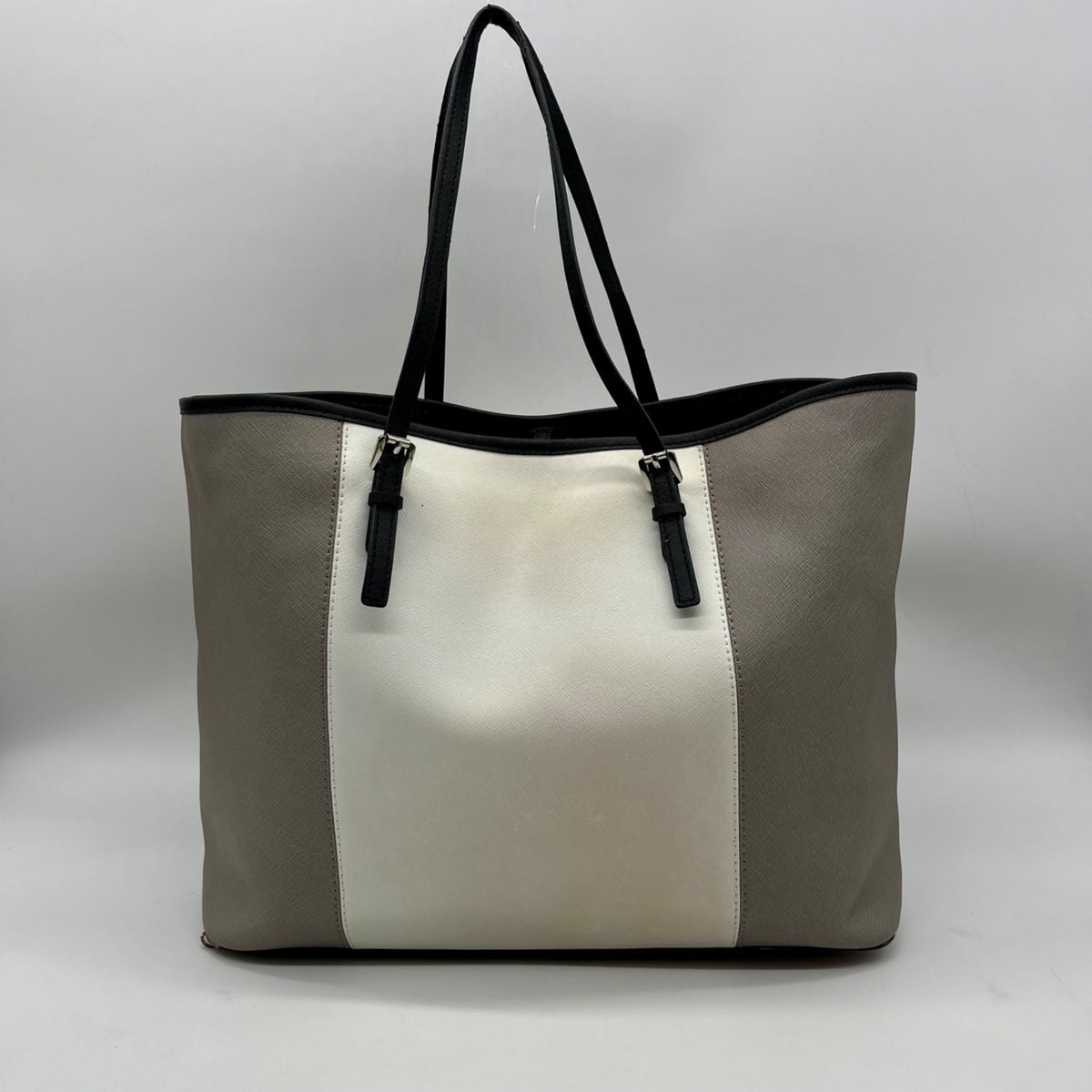 Michael Kors Gray And White Leather Colorblock Tote Bag