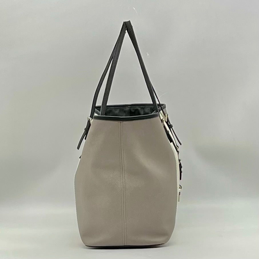 Michael Kors Gray And White Leather Colorblock Tote Bag