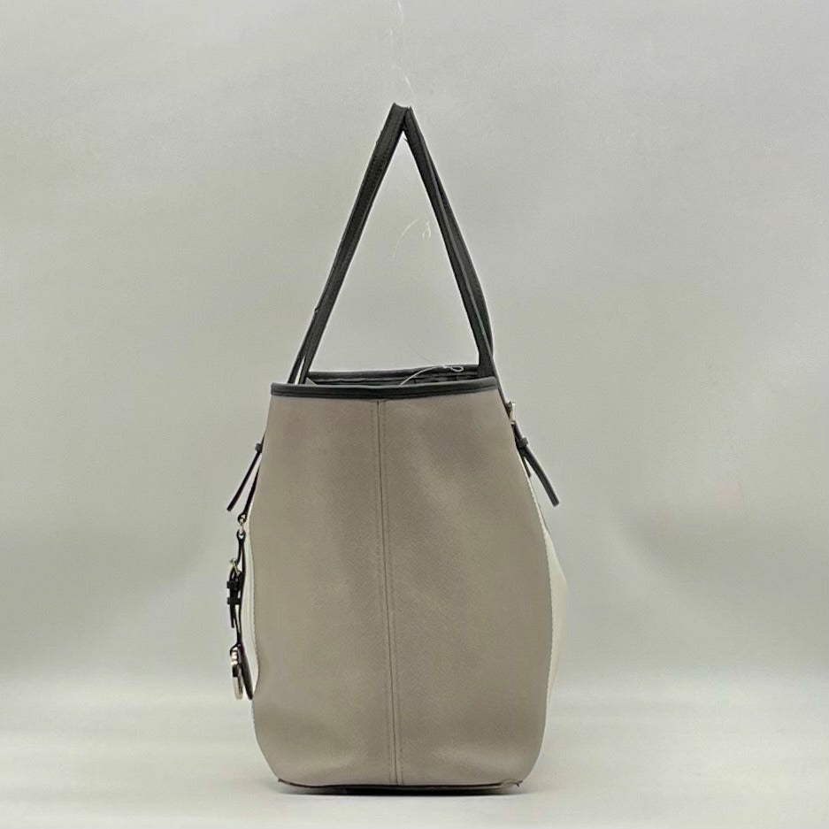 Michael Kors Gray And White Leather Colorblock Tote Bag
