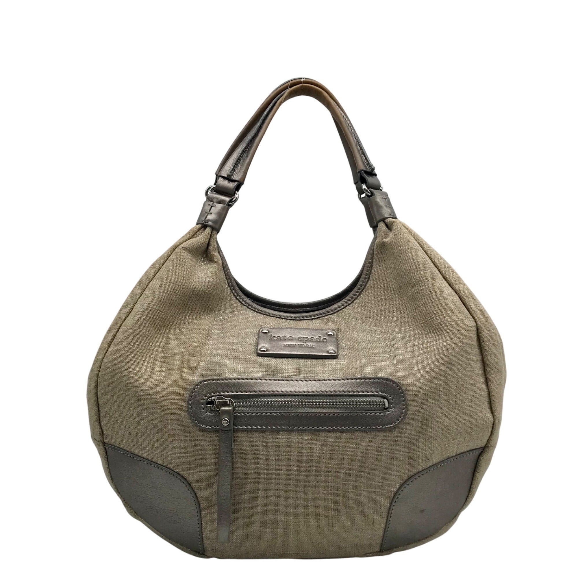 Kate Spade Silver and Beige Linen Hobo Bag
