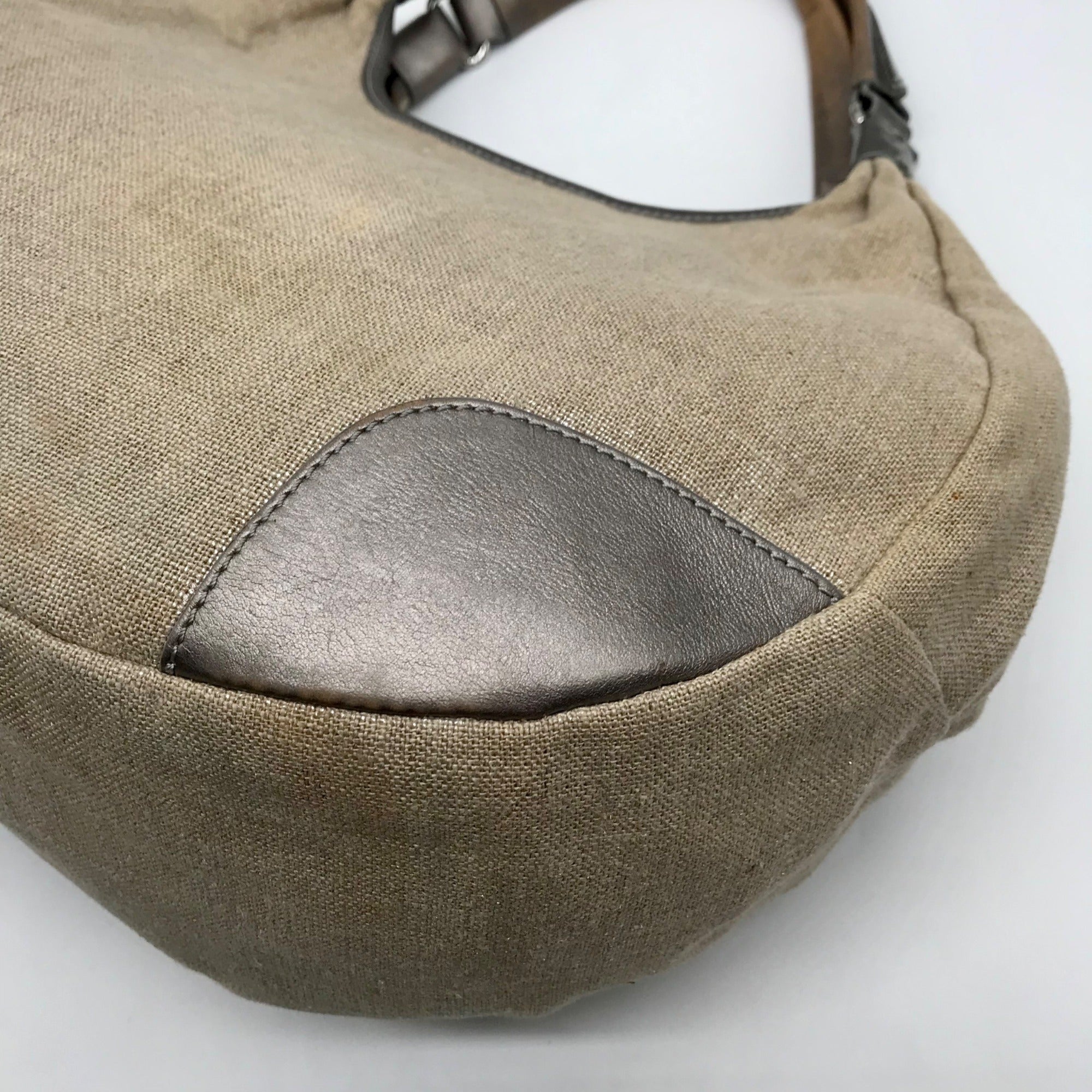 Kate Spade Silver and Beige Linen Hobo Bag