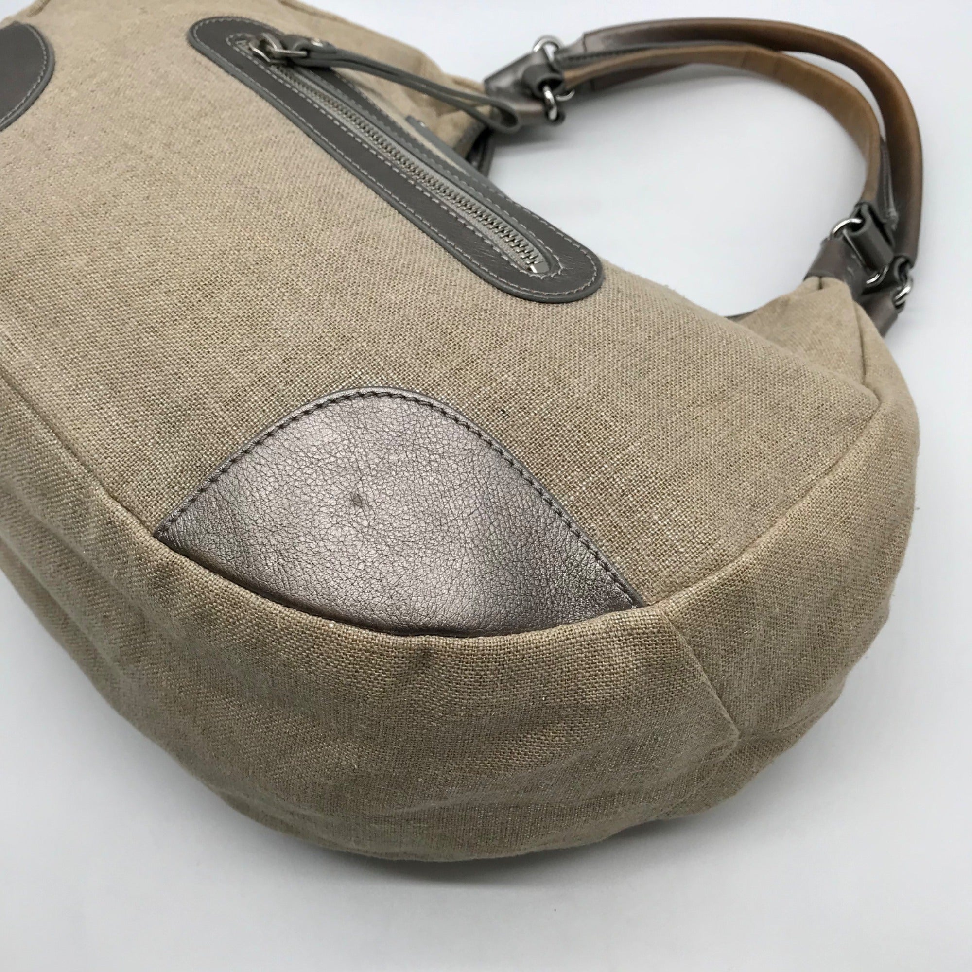 Kate Spade Silver and Beige Linen Hobo Bag