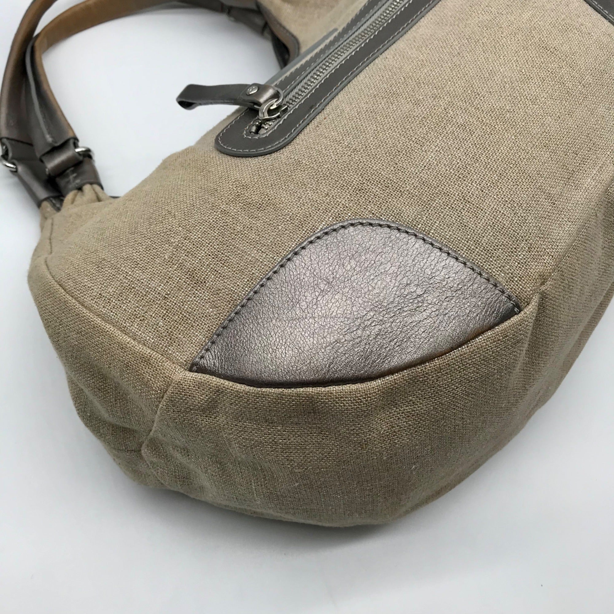 Kate Spade Silver and Beige Linen Hobo Bag