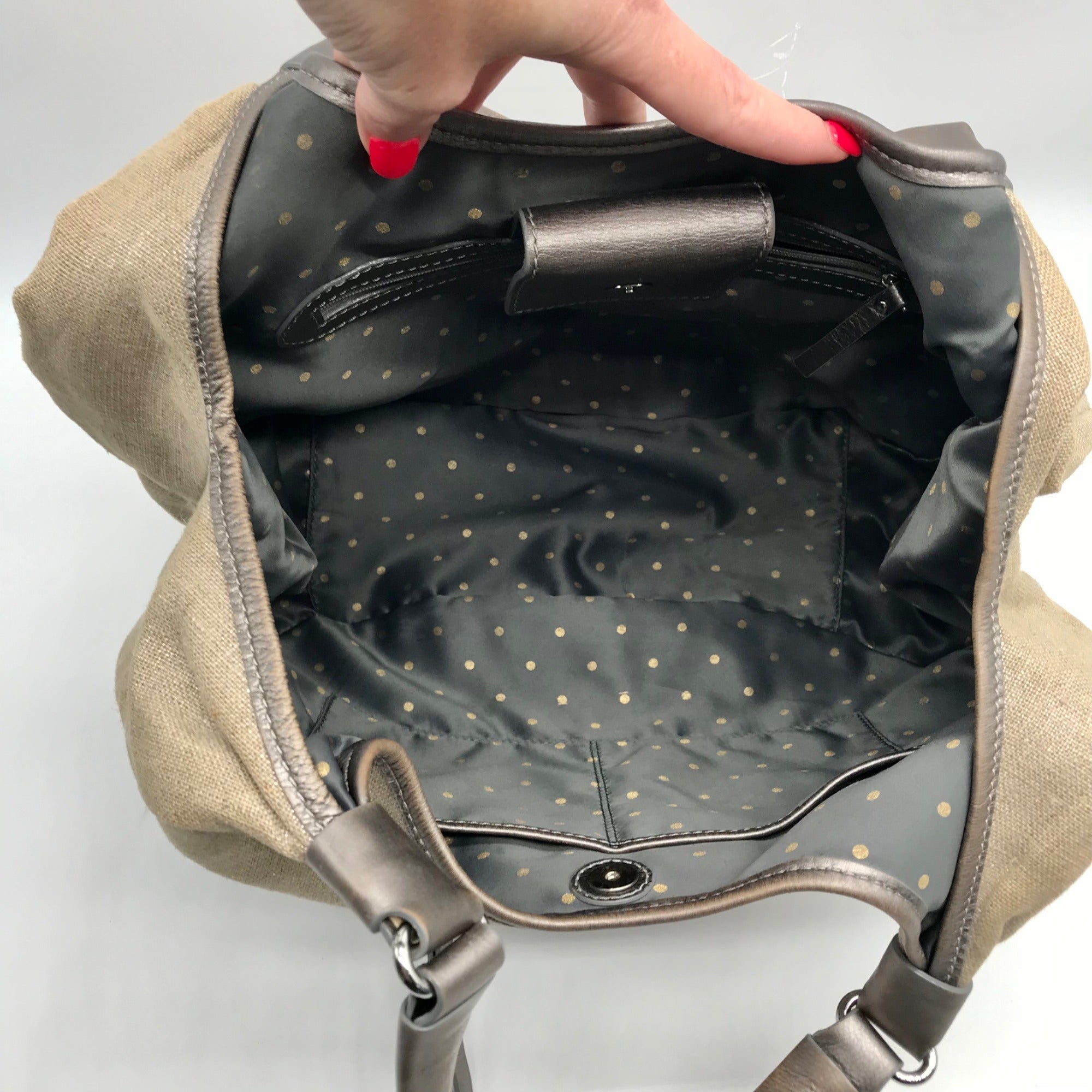 Kate Spade Silver and Beige Linen Hobo Bag
